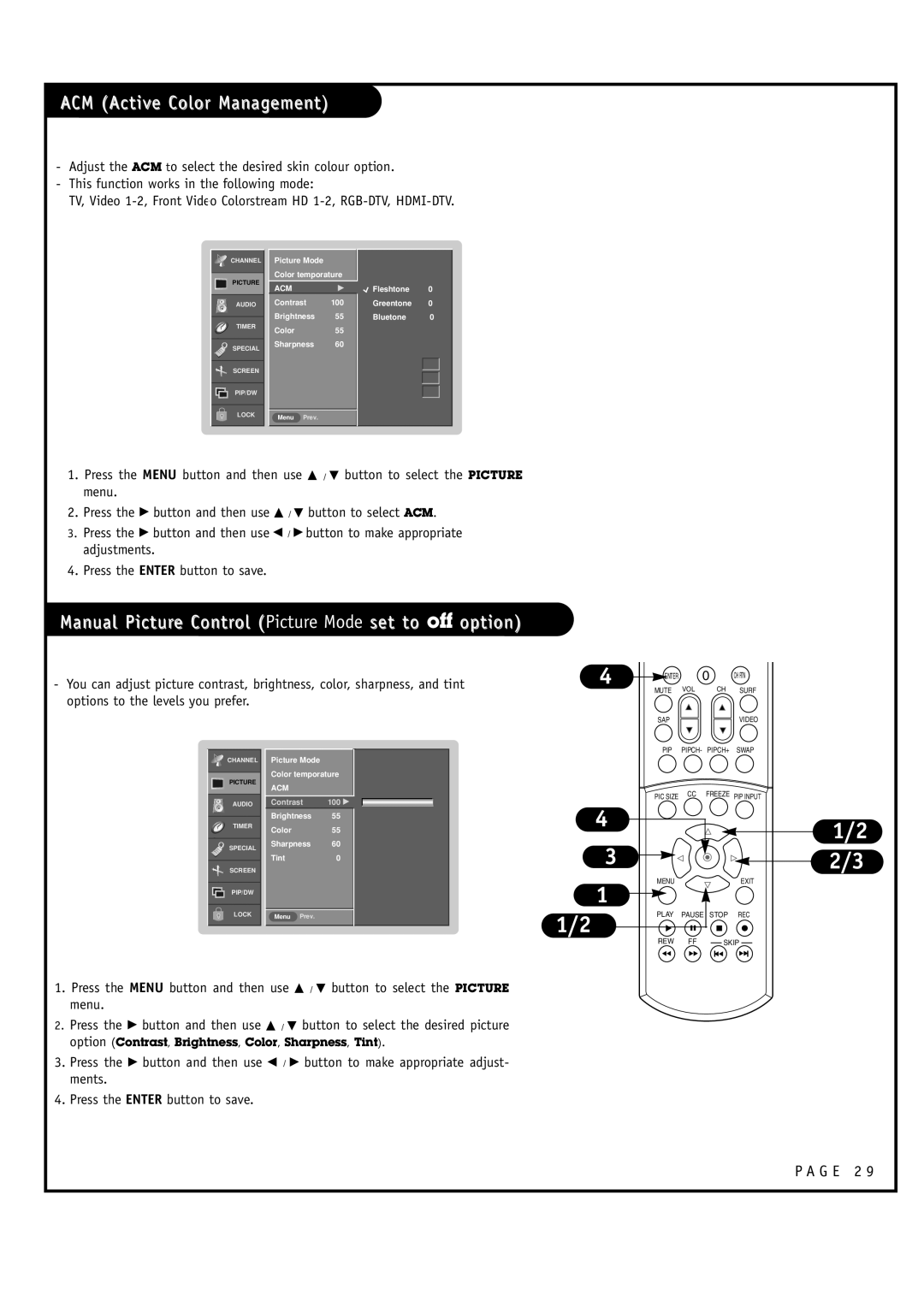 Toshiba 44HM85 owner manual ACM Active Color Management 