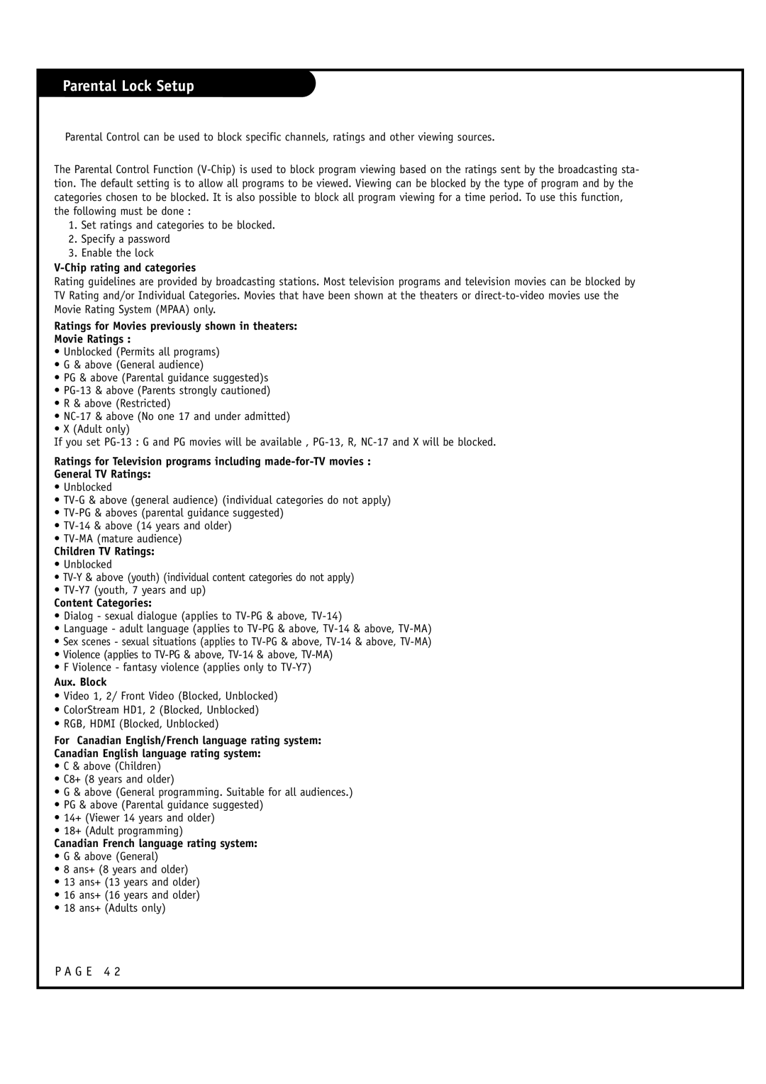 Toshiba 44HM85 owner manual Parental Lock Setup 