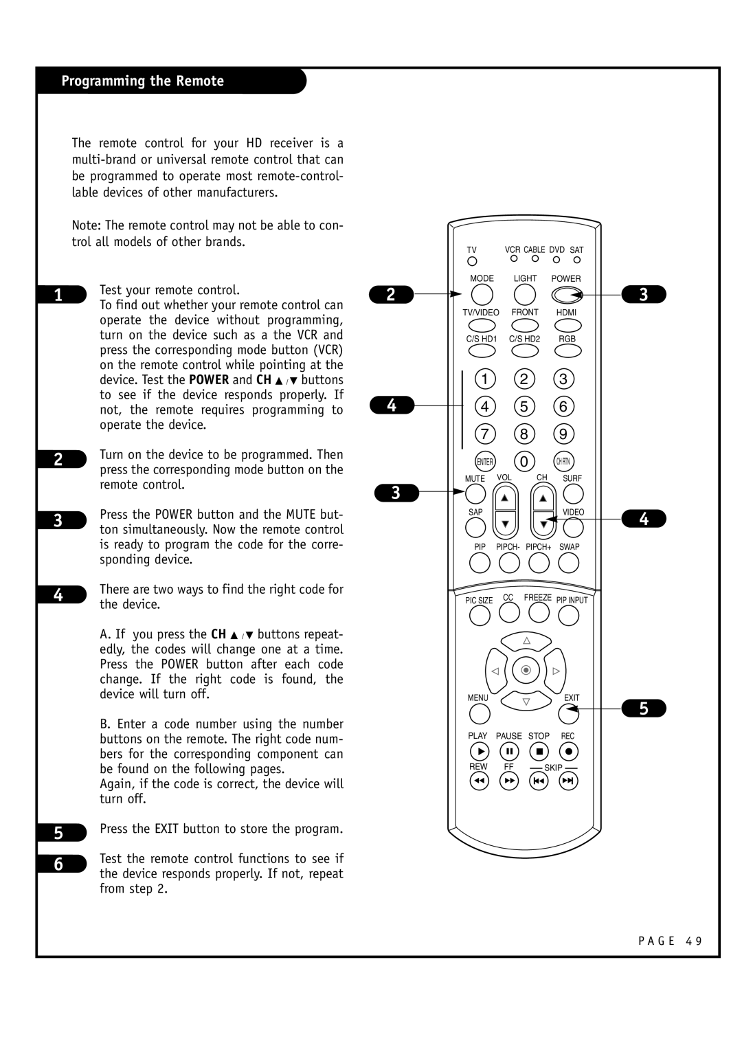 Toshiba 44HM85 owner manual Programming the Remote 