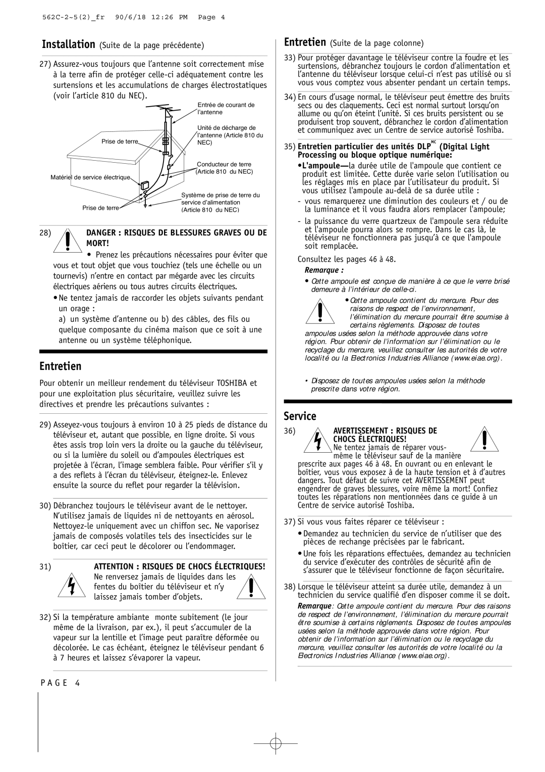 Toshiba 44HM85 owner manual Digital Light, Processing ou bloque optique numérique 