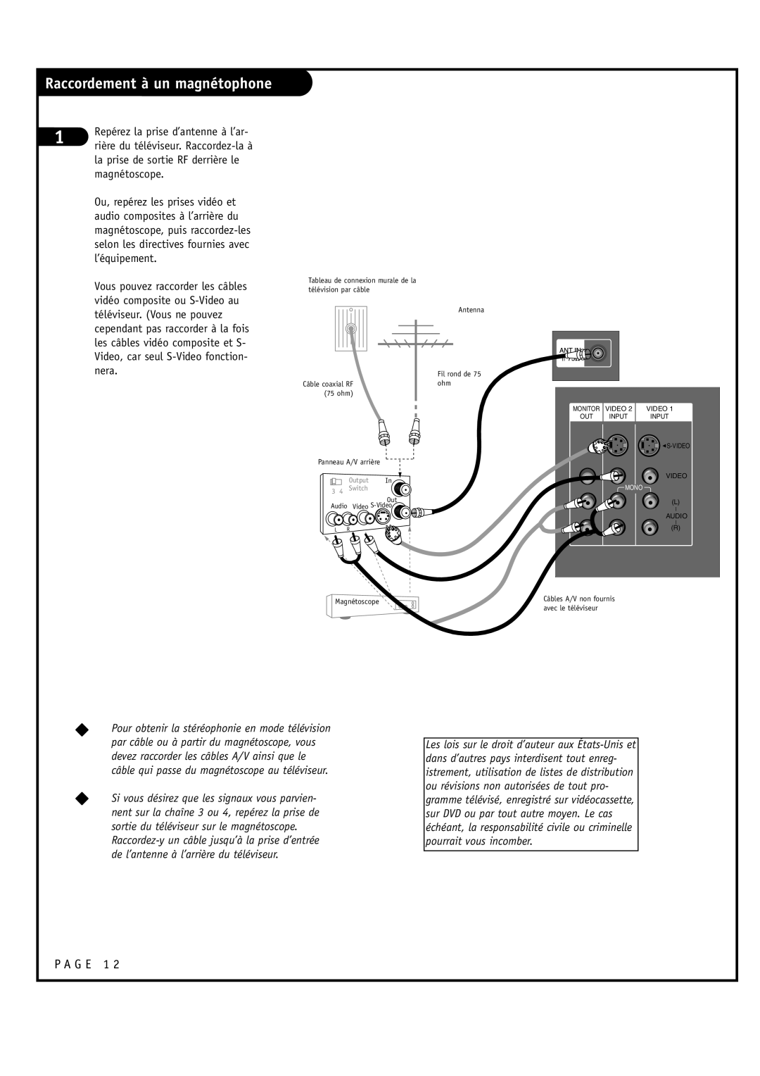 Toshiba 44HM85 owner manual Raccordement à un magnétophone, Magnétoscope, ’équipement, Téléviseur. Vous ne pouvez, Nera 