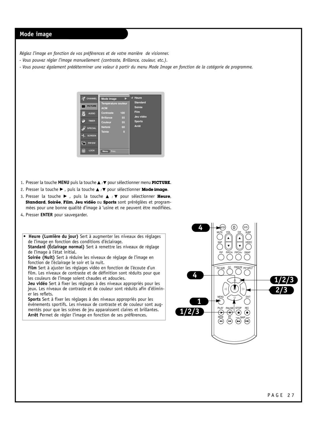 Toshiba 44HM85 owner manual Mode image 