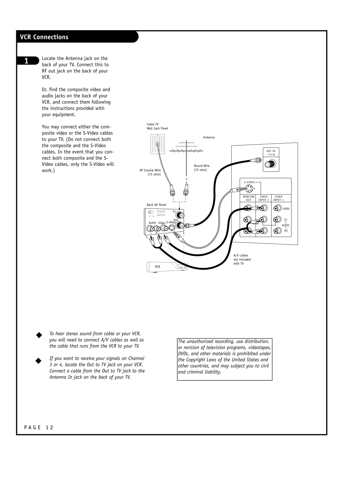 Toshiba 44NHM84 owner manual VCR Connections 