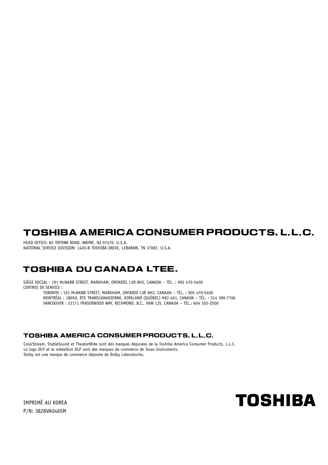 Toshiba 44NHM84 owner manual 3828VA0465M 