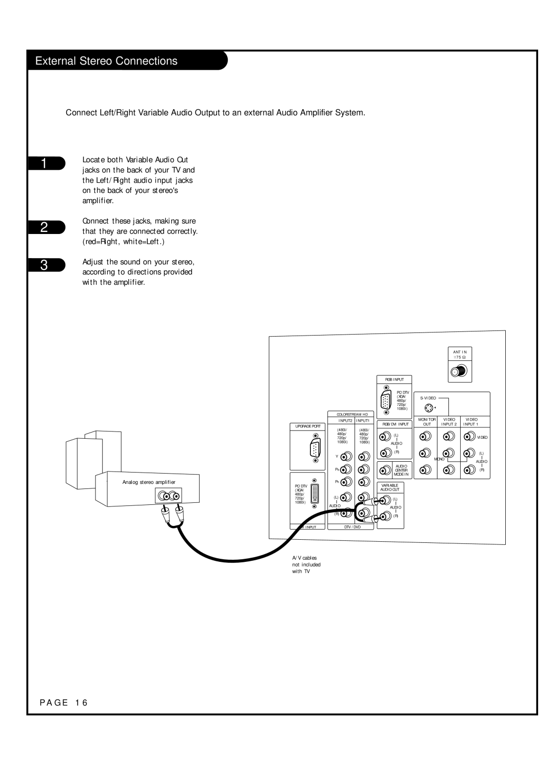 Toshiba 44NHM84 owner manual External Stereo Connections 