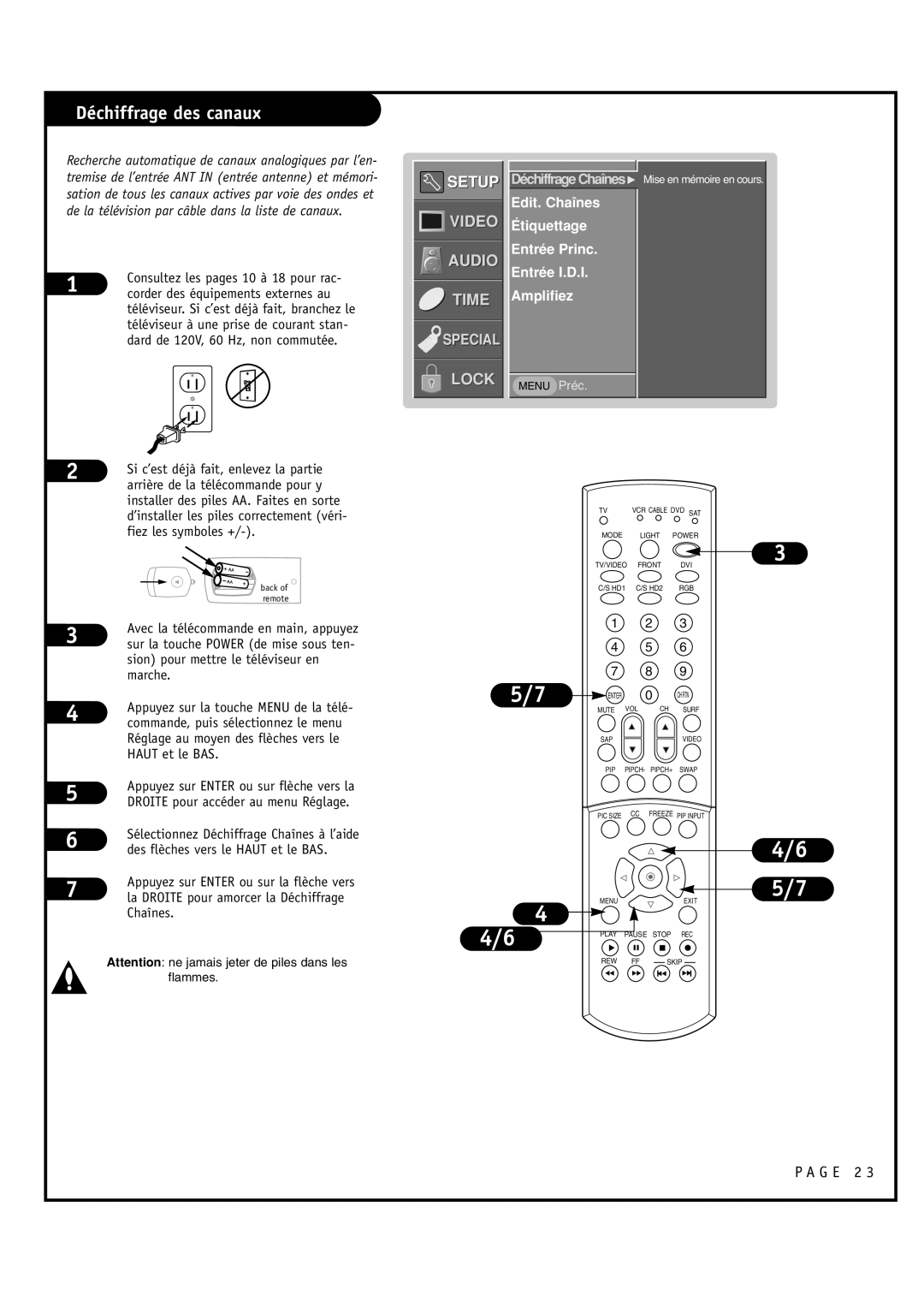 Toshiba 44NHM84 owner manual Déchiffrage des canaux 