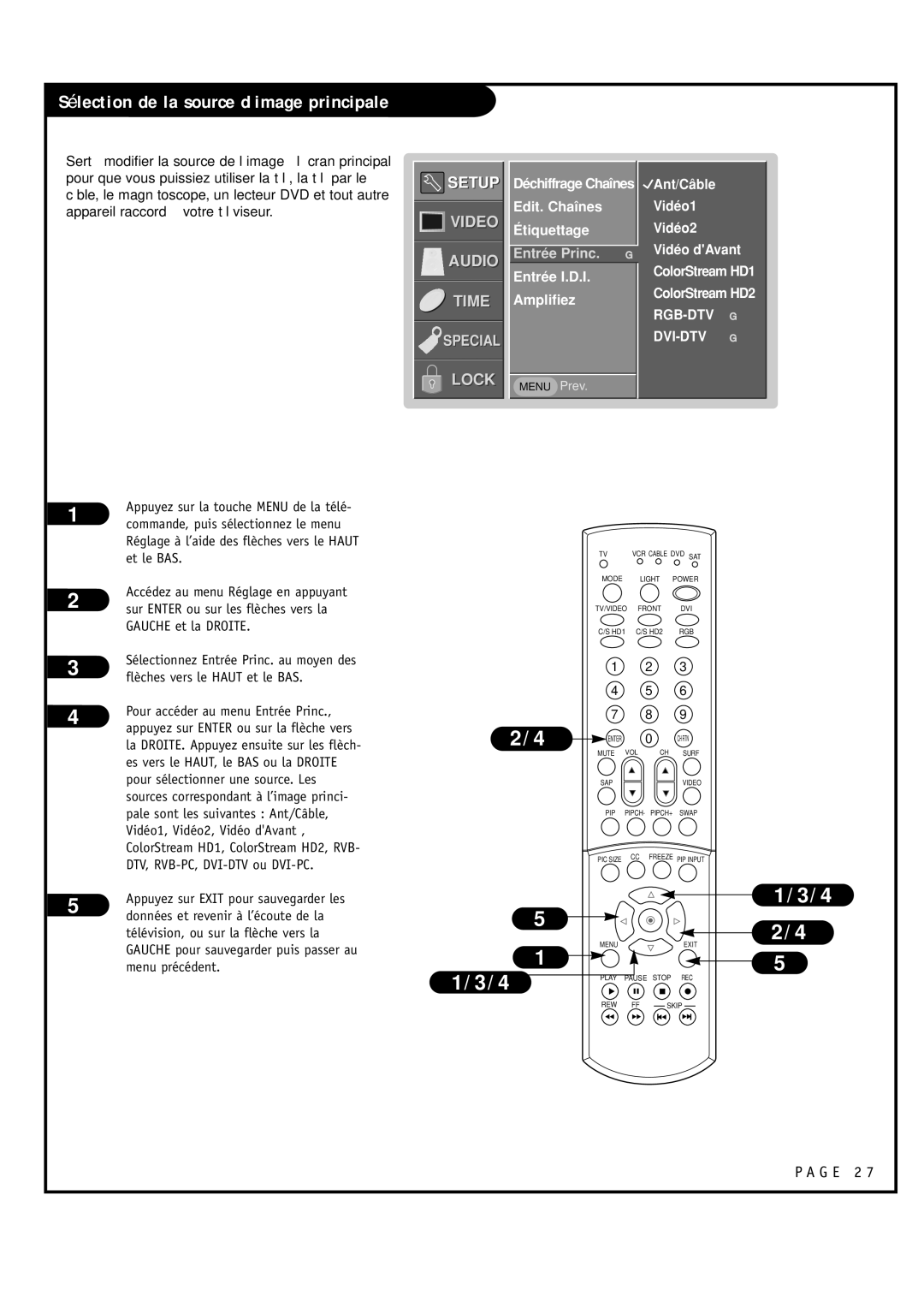 Toshiba 44NHM84 owner manual Ant/Câble Edit. Chaînes Vidéo1 Étiquettage Vidéo2, Vidéo dAvant 