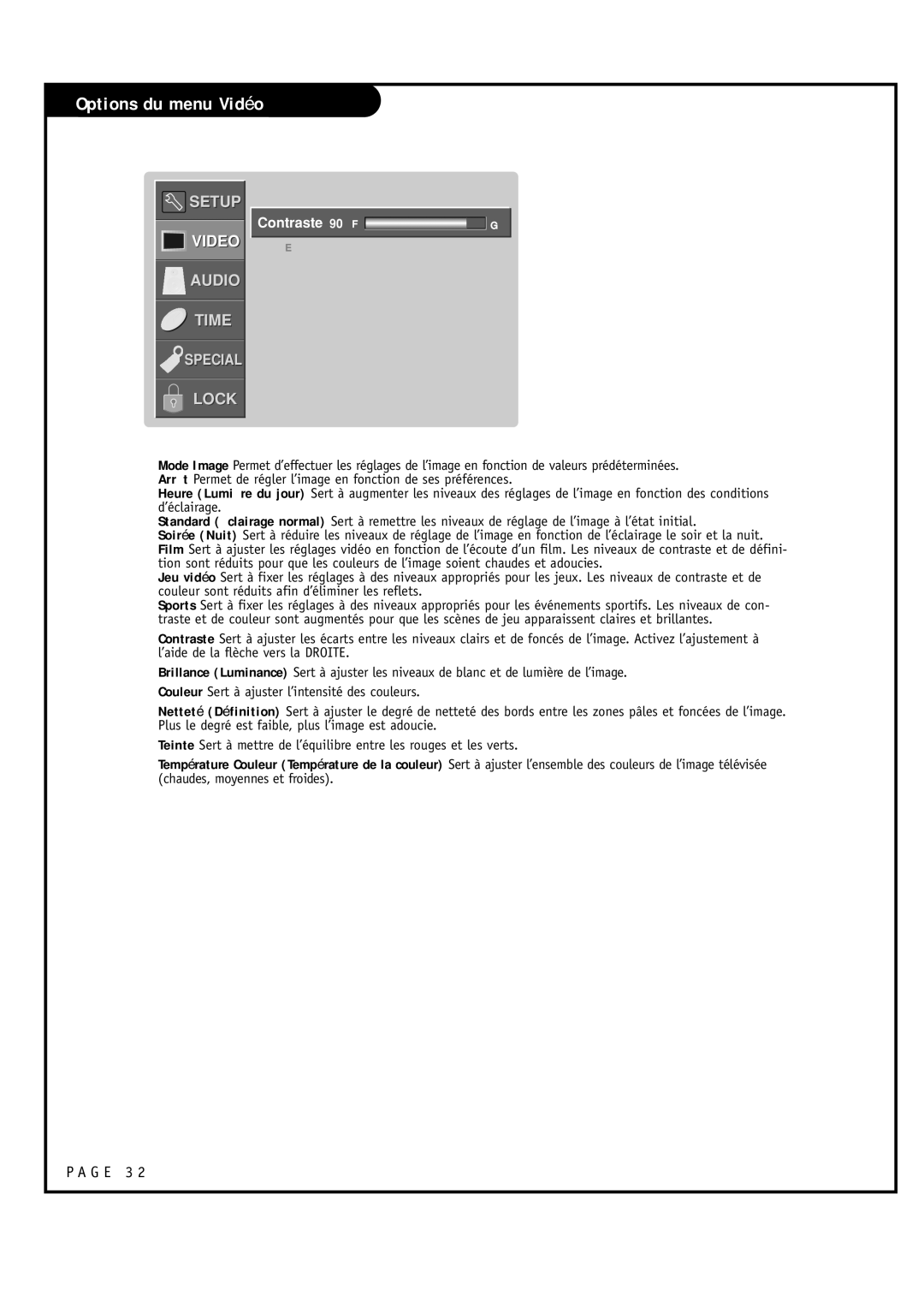 Toshiba 44NHM84 owner manual Contraste 90 F G 