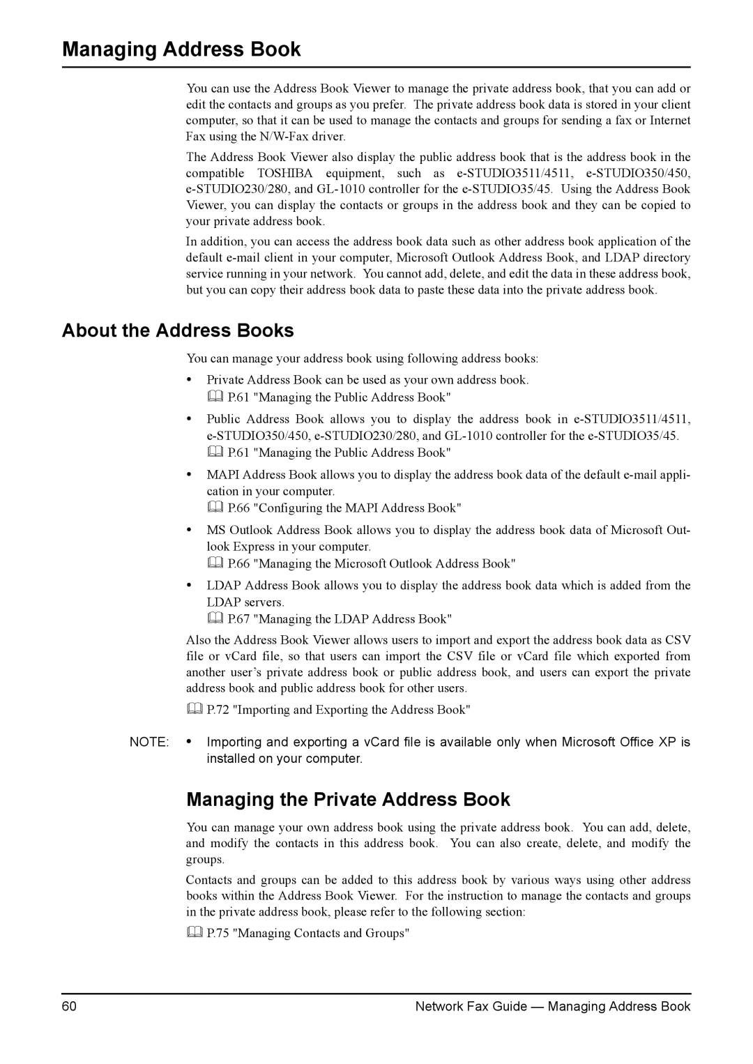 Toshiba 450, 230, 280, 3511, 4511, 350 manual About the Address Books, Managing the Private Address Book 