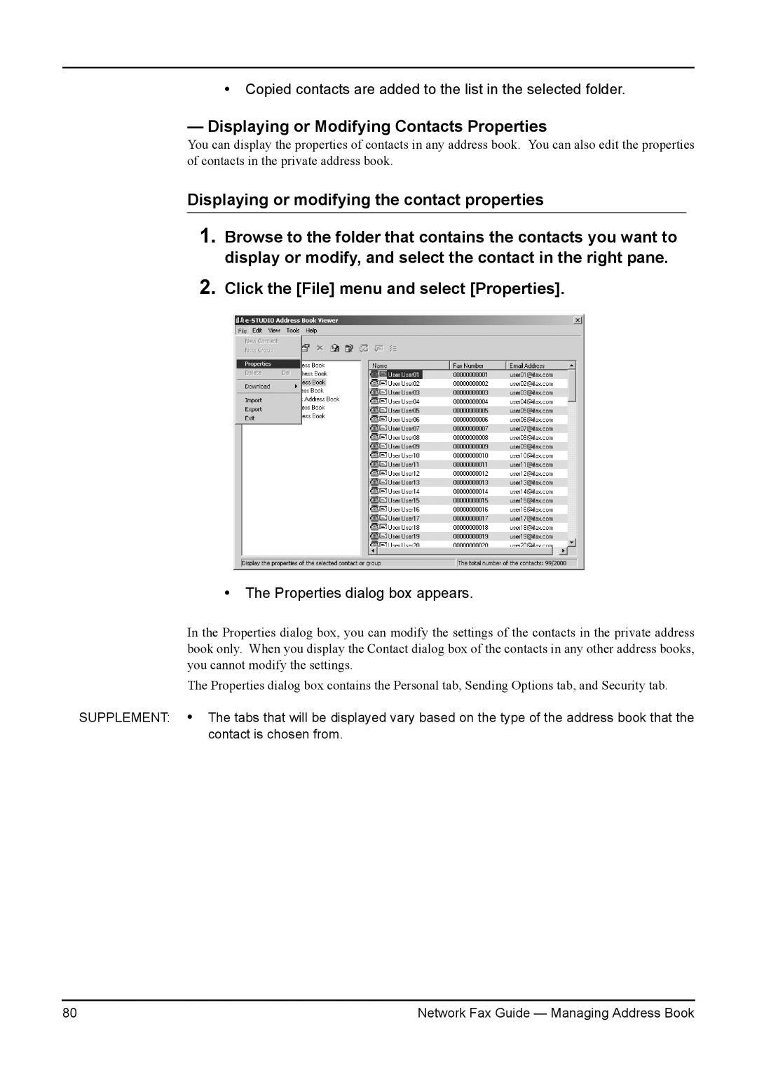 Toshiba 280, 450, 230, 3511, 4511, 350 manual Displaying or Modifying Contacts Properties 