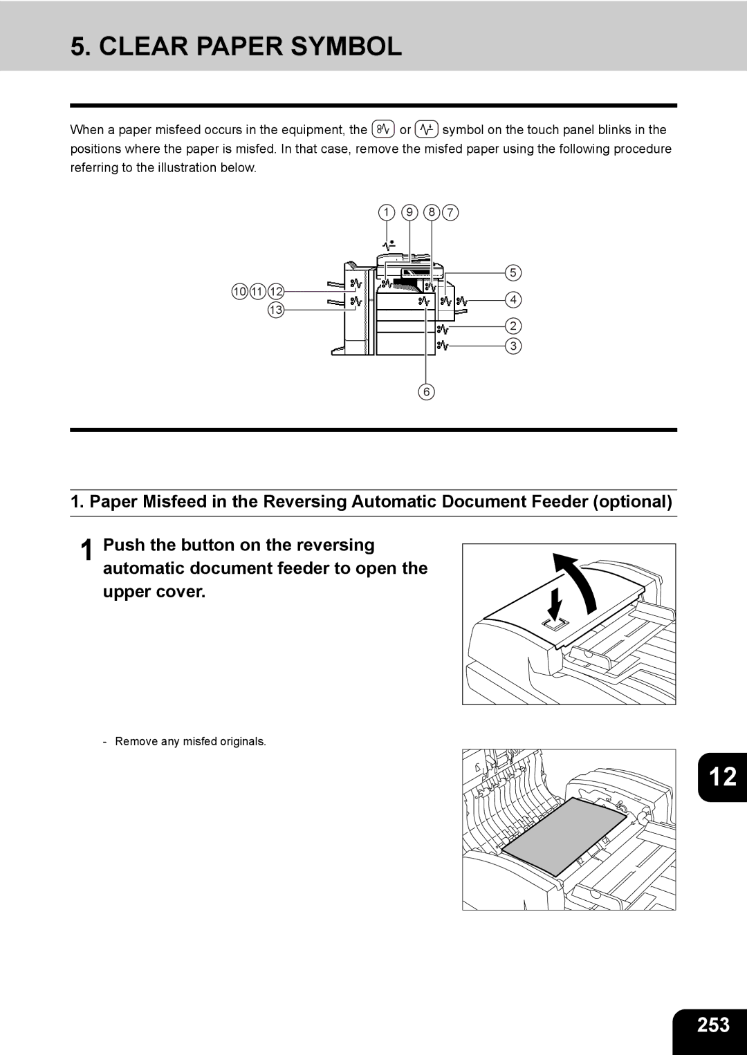 Toshiba 350, 450 manual Clear Paper Symbol, 253 