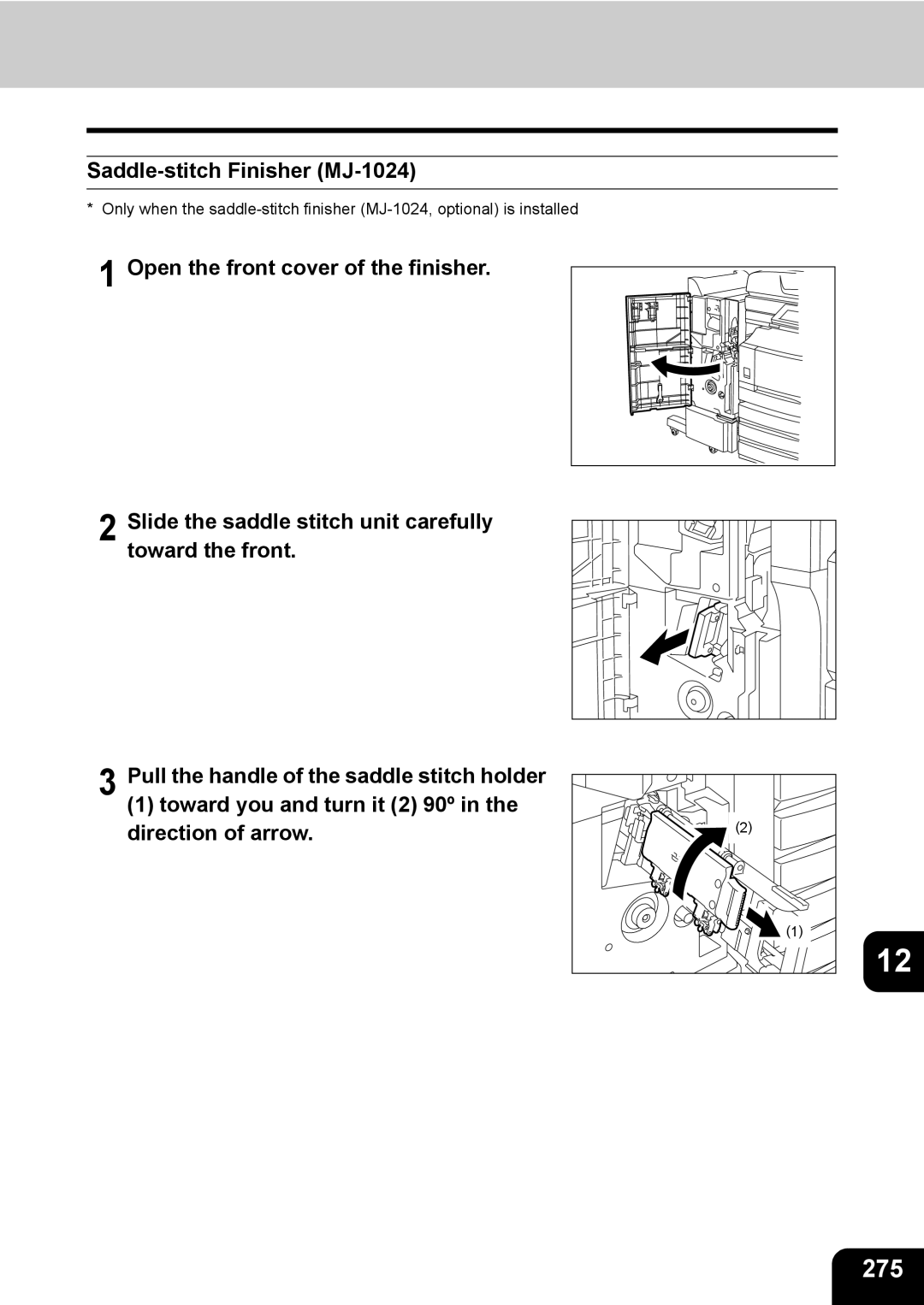 Toshiba 350, 450 manual 275, Saddle-stitch Finisher MJ-1024 