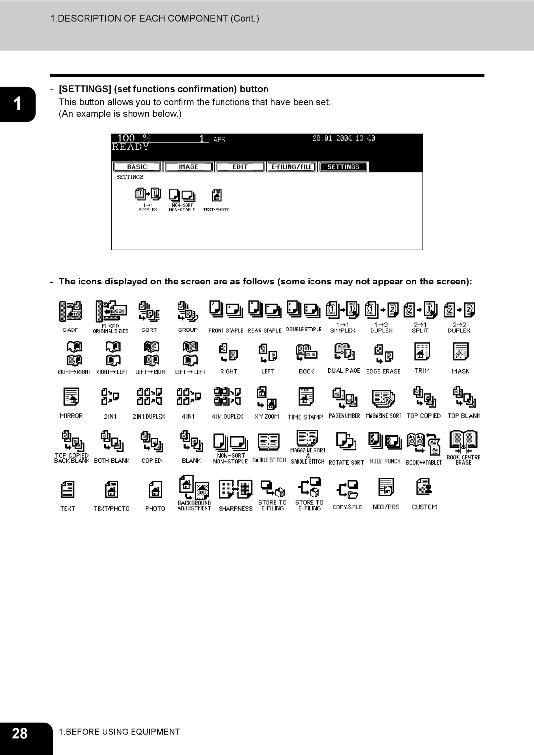 Toshiba 450, 350 manual Settings set functions confirmation button 