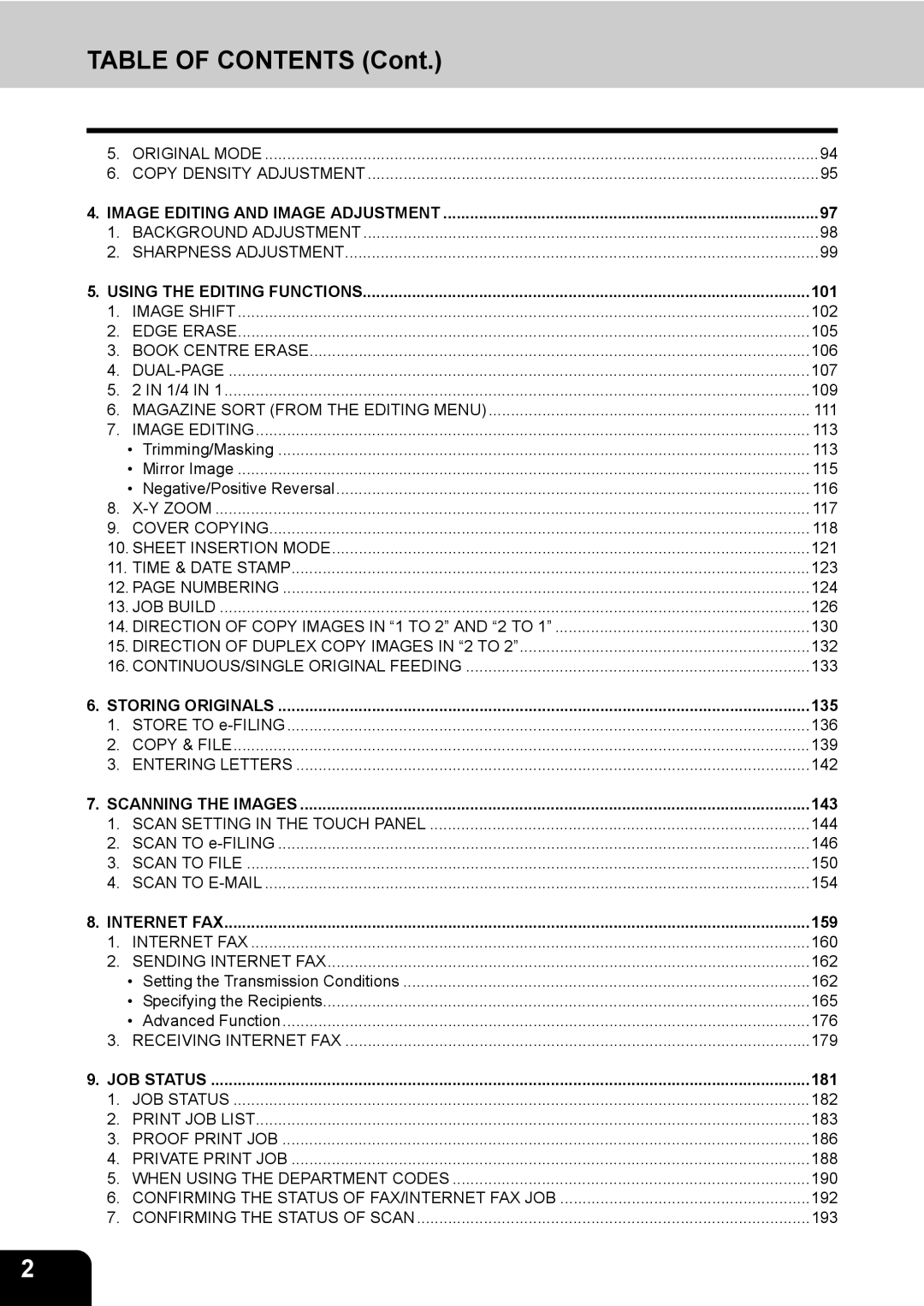 Toshiba 450, 350 manual Table of Contents 