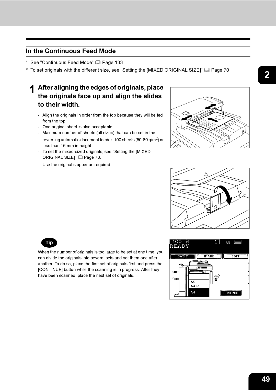 Toshiba 350, 450 manual Continuous Feed Mode 