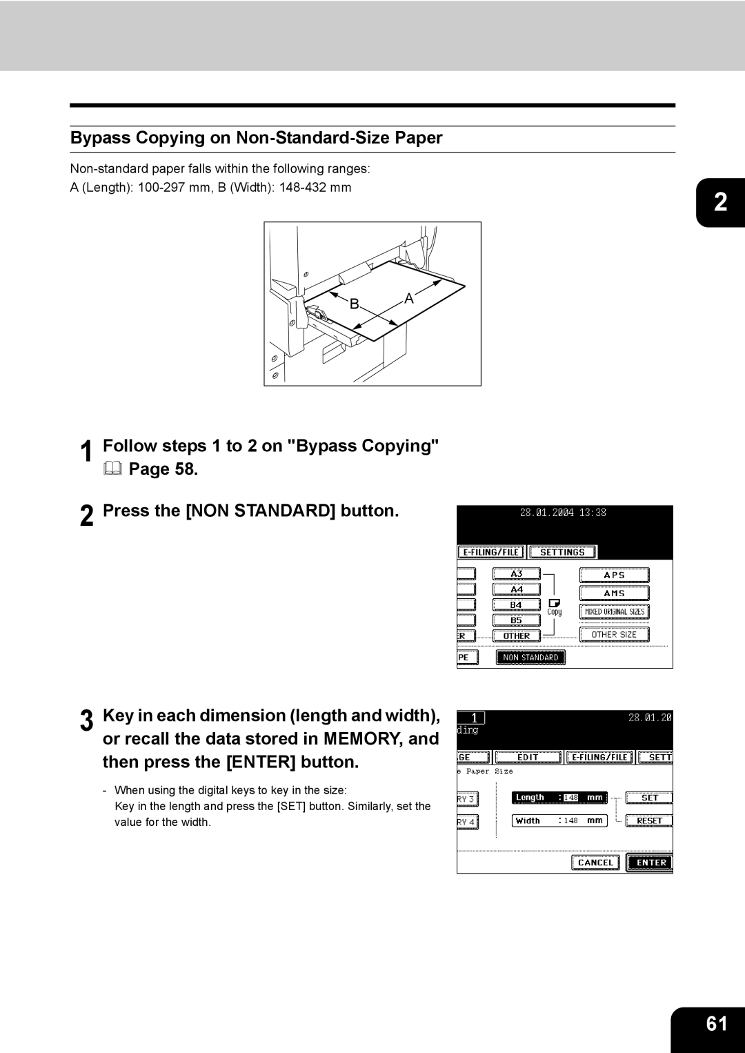 Toshiba 350, 450 manual Bypass Copying on Non-Standard-Size Paper 