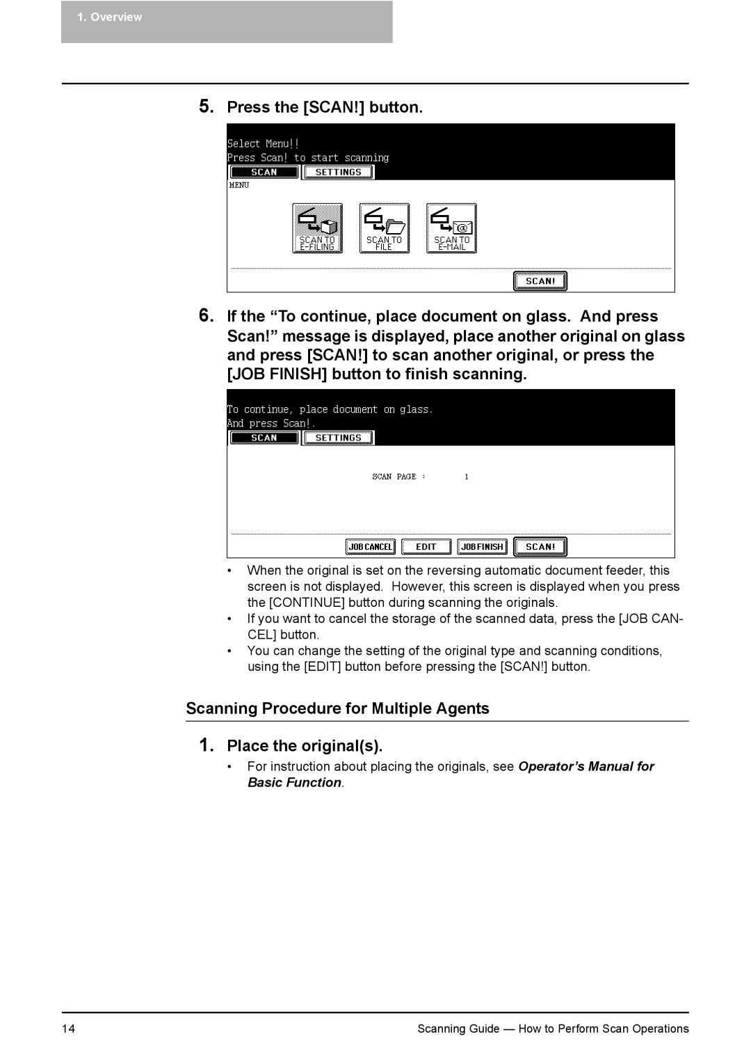 Toshiba 351C, 451C, 281C manual Scanning Procedure for Multiple Agents Place the originals 