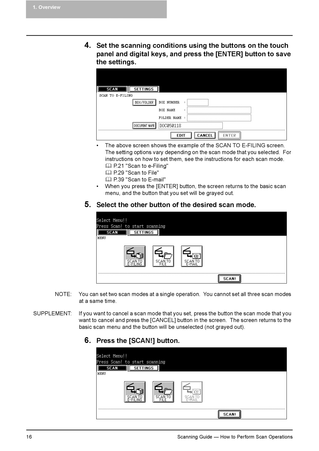 Toshiba 281C, 451C, 351C manual Select the other button of the desired scan mode, Press the SCAN! button 