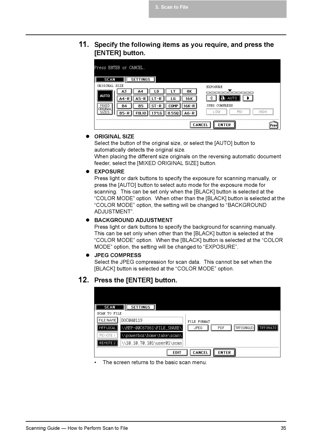 Toshiba 351C, 451C, 281C manual Press the Enter button 