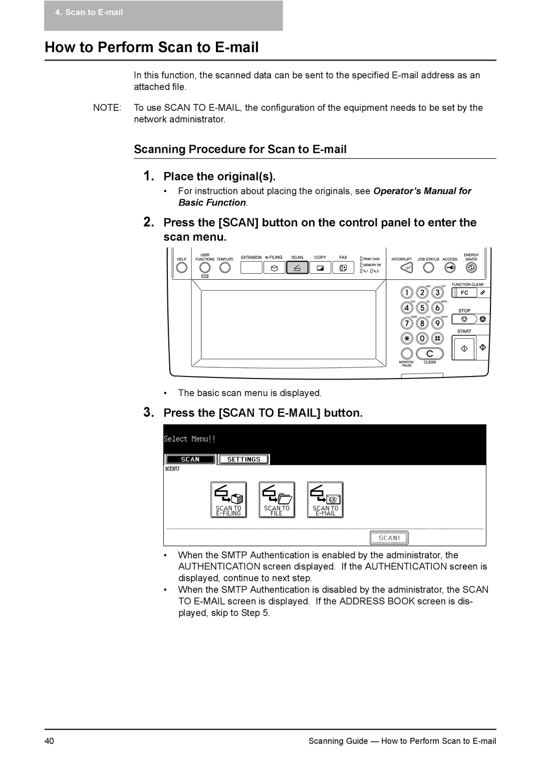 Toshiba 281C, 451C, 351C manual How to Perform Scan to E-mail, Scanning Procedure for Scan to E-mail Place the originals 