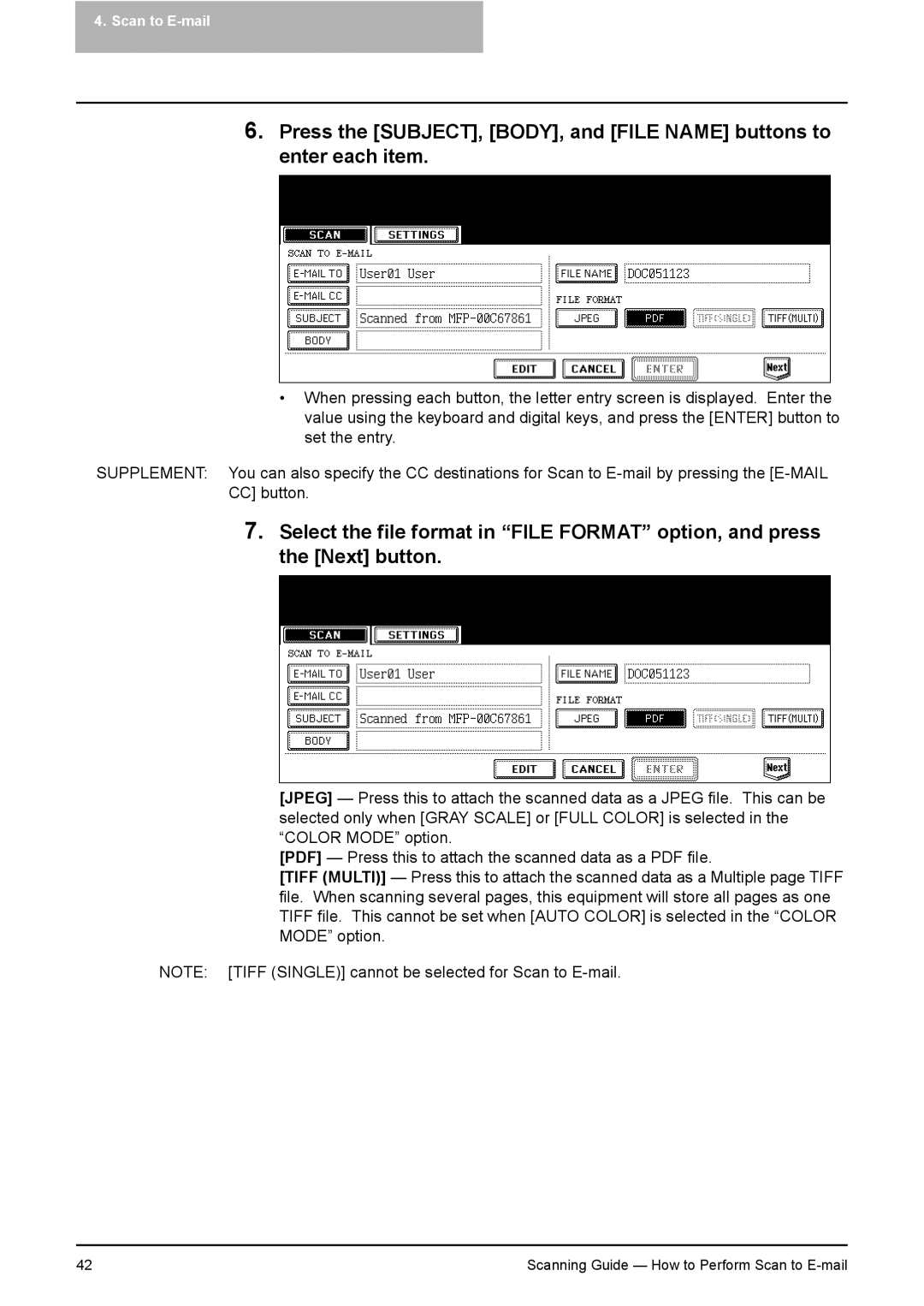 Toshiba 451C, 281C, 351C manual Scan to E-mail 