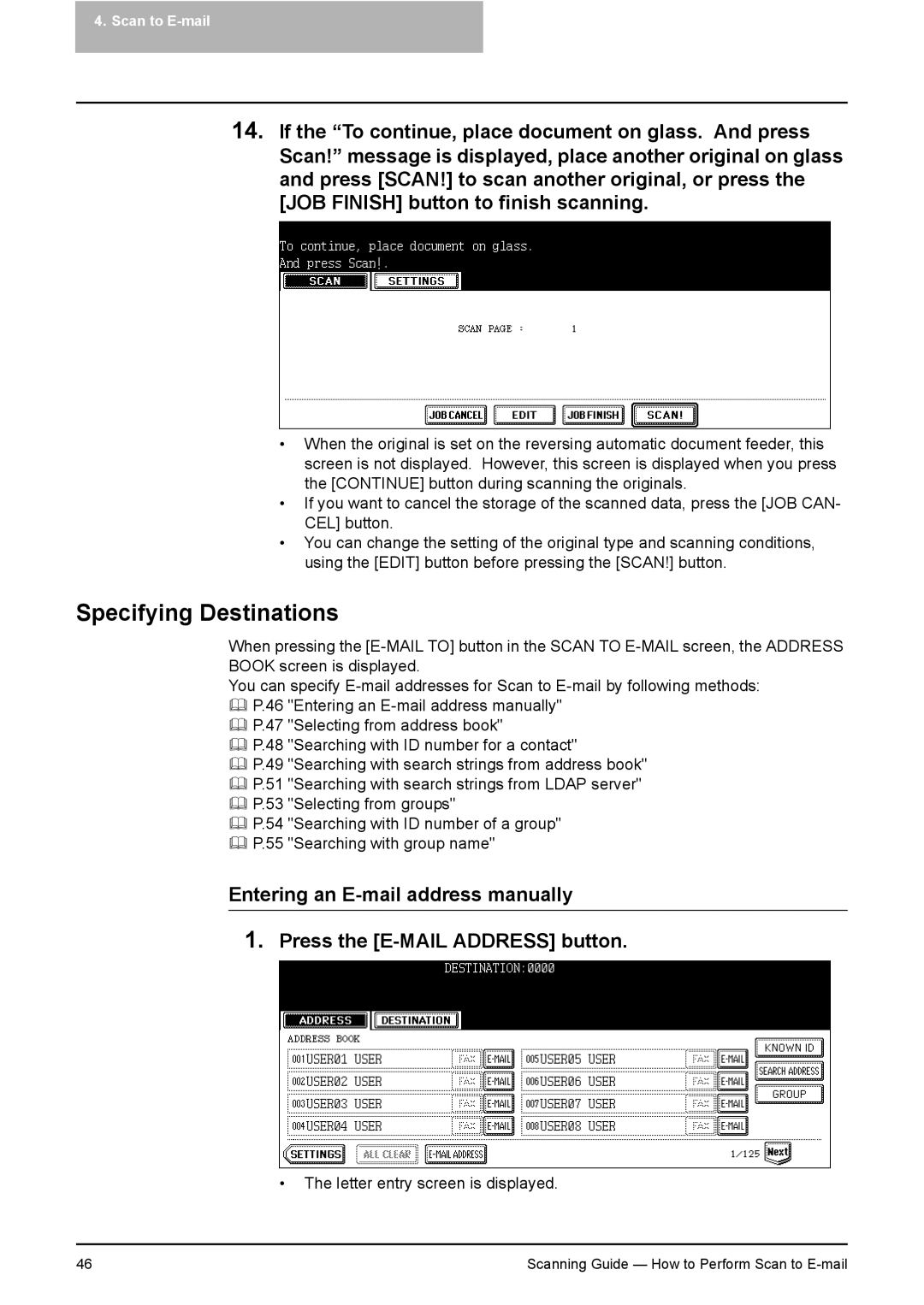 Toshiba 281C, 451C, 351C manual Specifying Destinations 