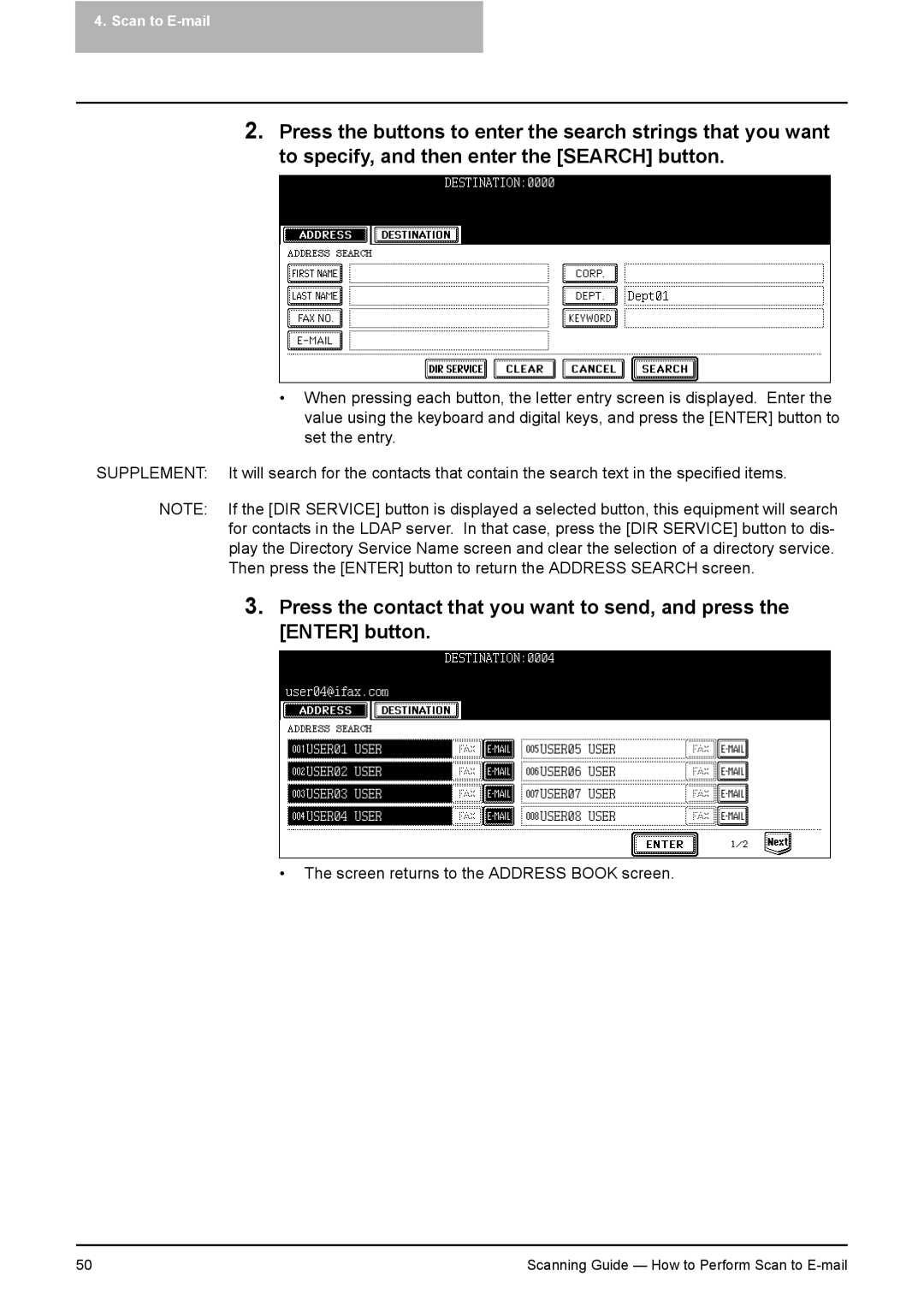 Toshiba 351C, 451C, 281C manual Screen returns to the Address Book screen 