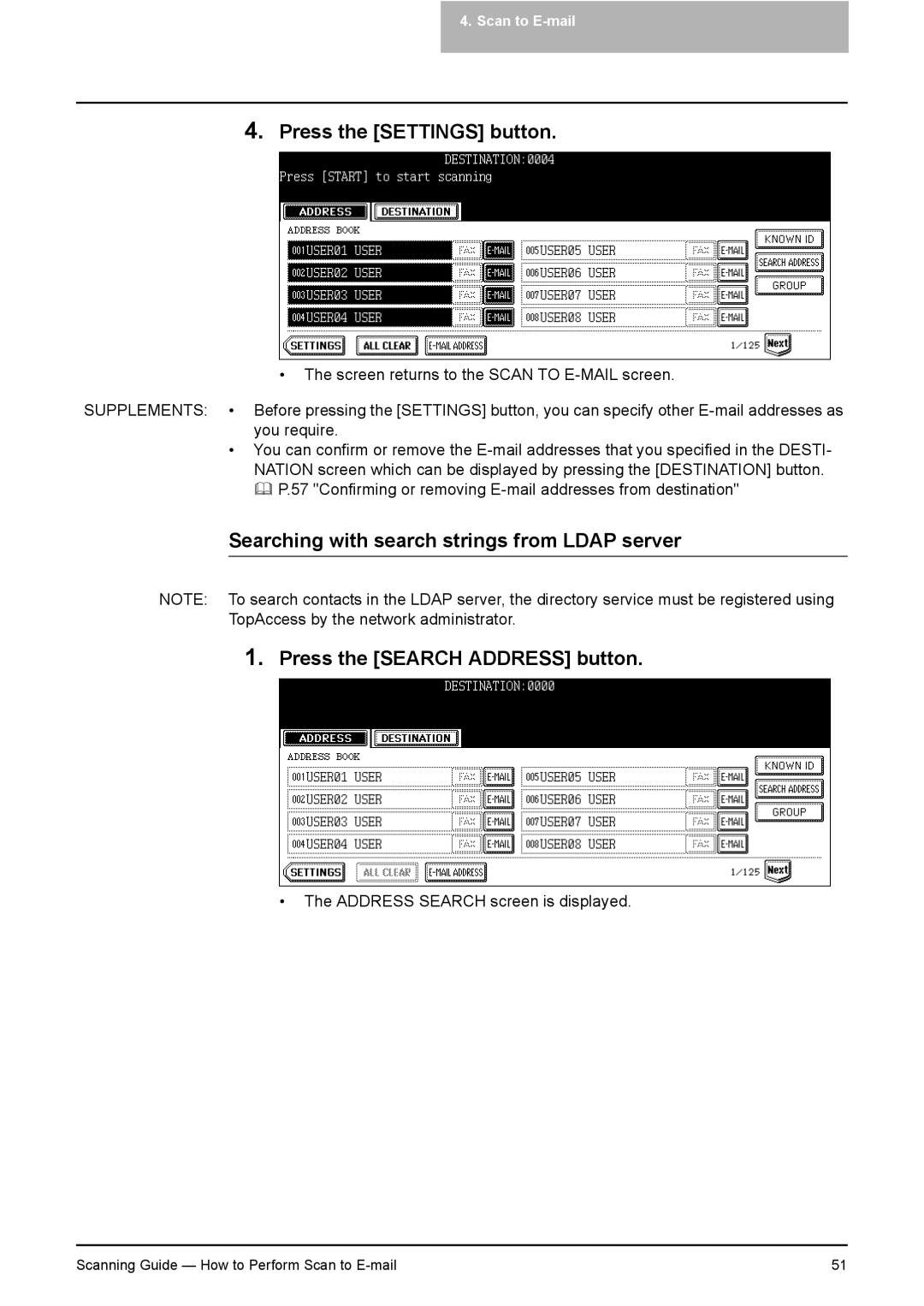 Toshiba 451C, 281C, 351C manual Press the Settings button 