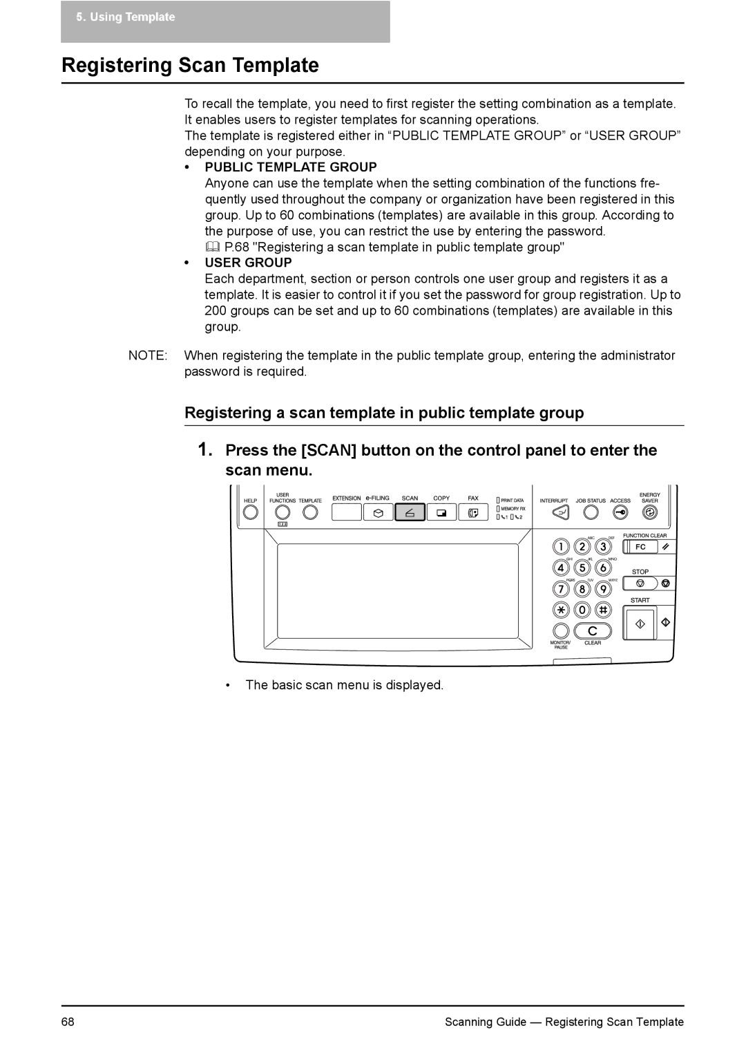 Toshiba 351C, 451C, 281C manual Registering Scan Template, Public Template Group 