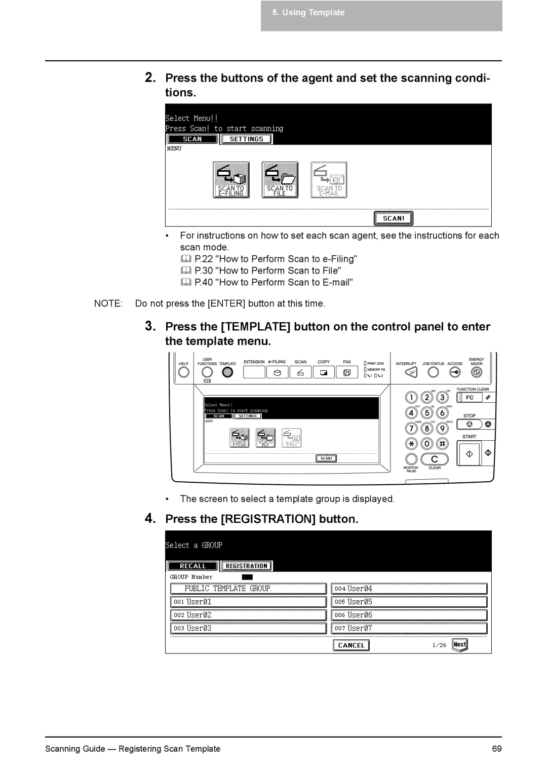 Toshiba 451C, 281C, 351C manual Press the Registration button 