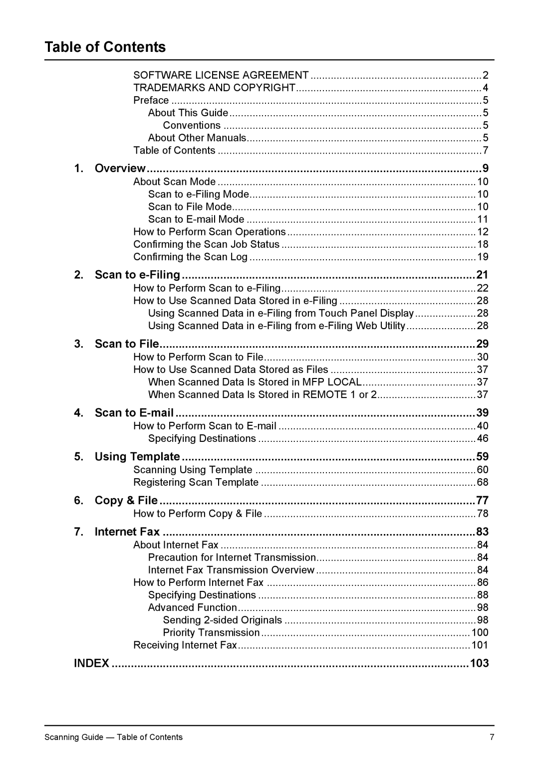 Toshiba 281C, 451C, 351C manual Table of Contents 