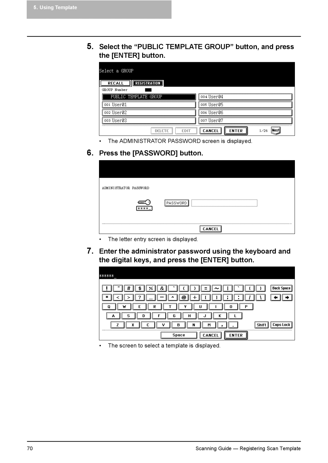 Toshiba 281C, 451C, 351C manual Press the Password button 