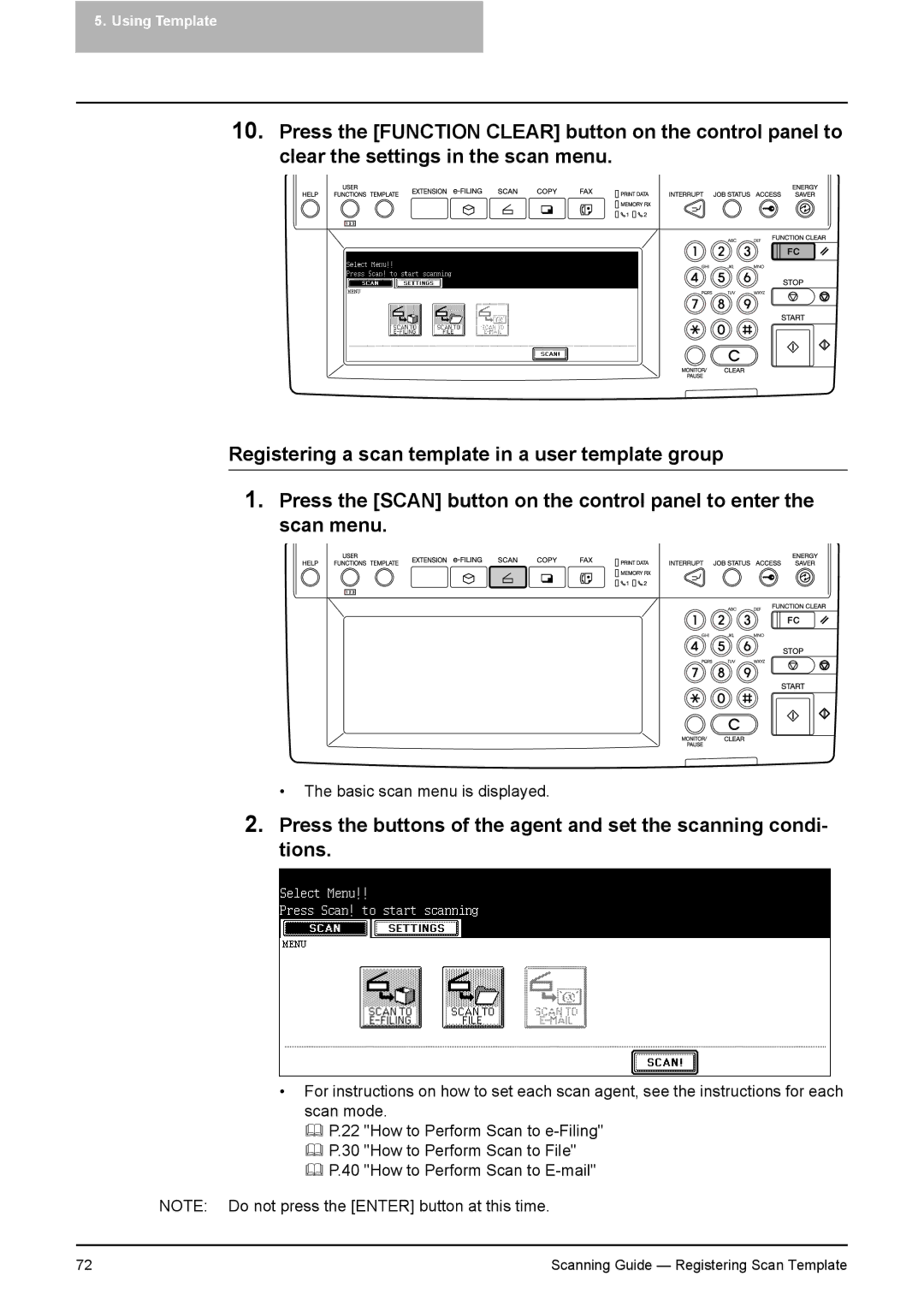 Toshiba 451C, 281C, 351C manual Basic scan menu is displayed 