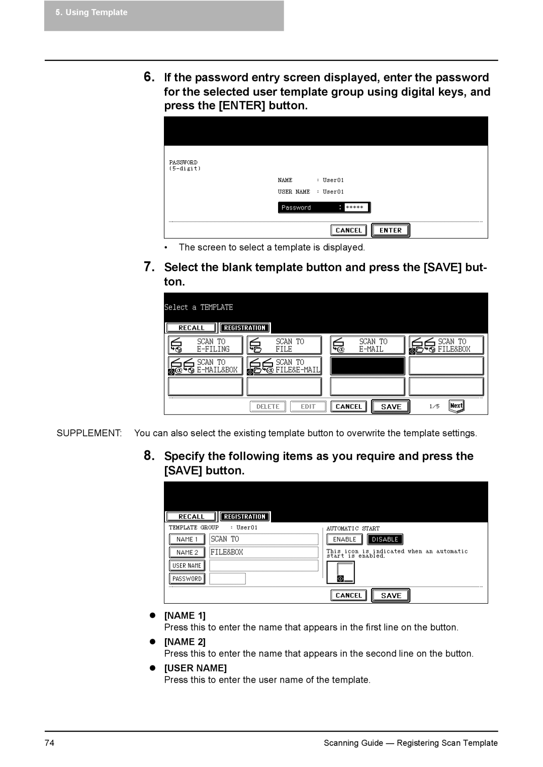 Toshiba 351C, 451C, 281C manual Select the blank template button and press the Save but- ton 