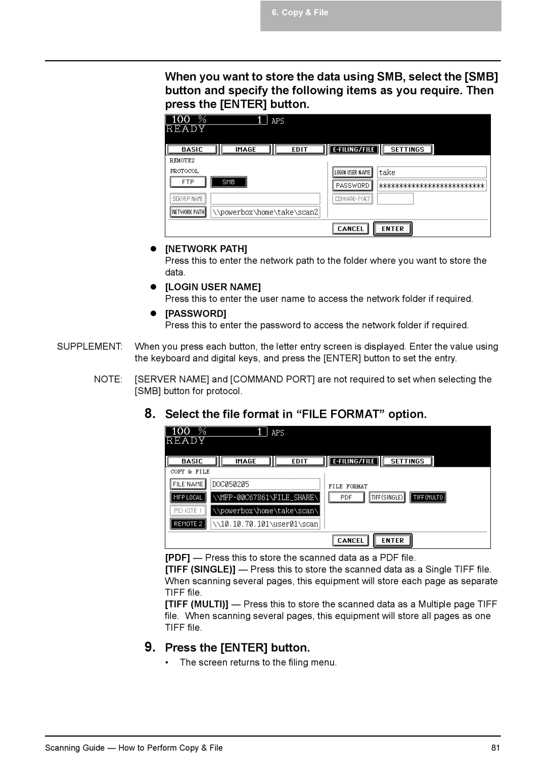 Toshiba 451C, 281C, 351C manual Screen returns to the filing menu 