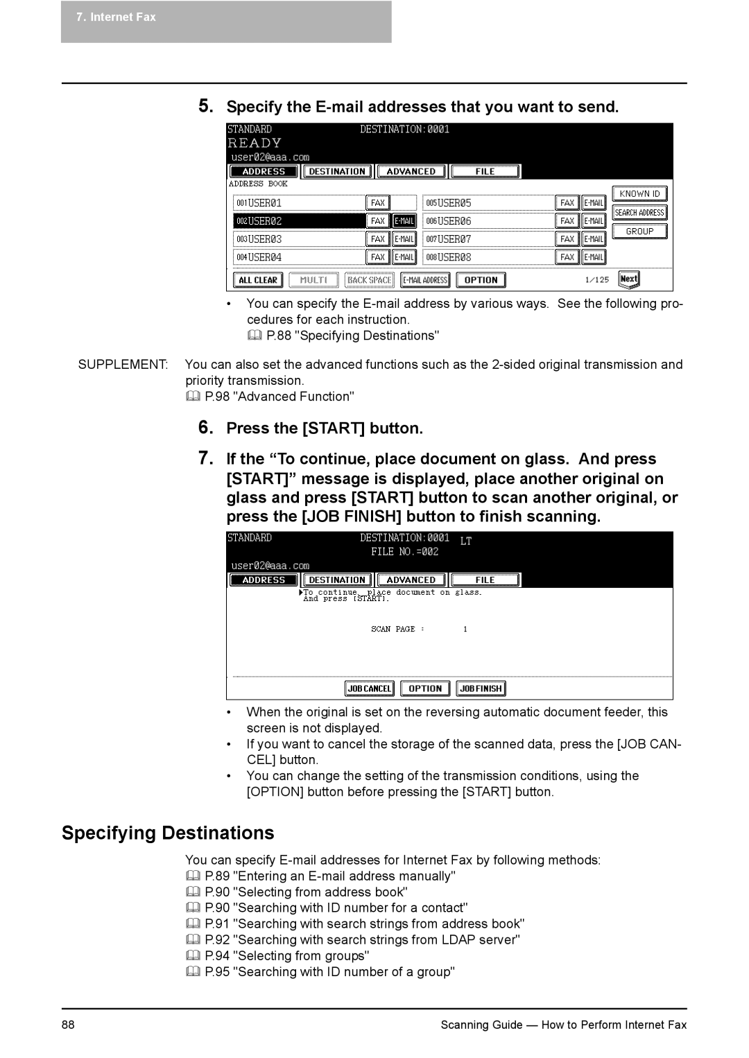 Toshiba 281C, 451C, 351C manual Specify the E-mail addresses that you want to send 