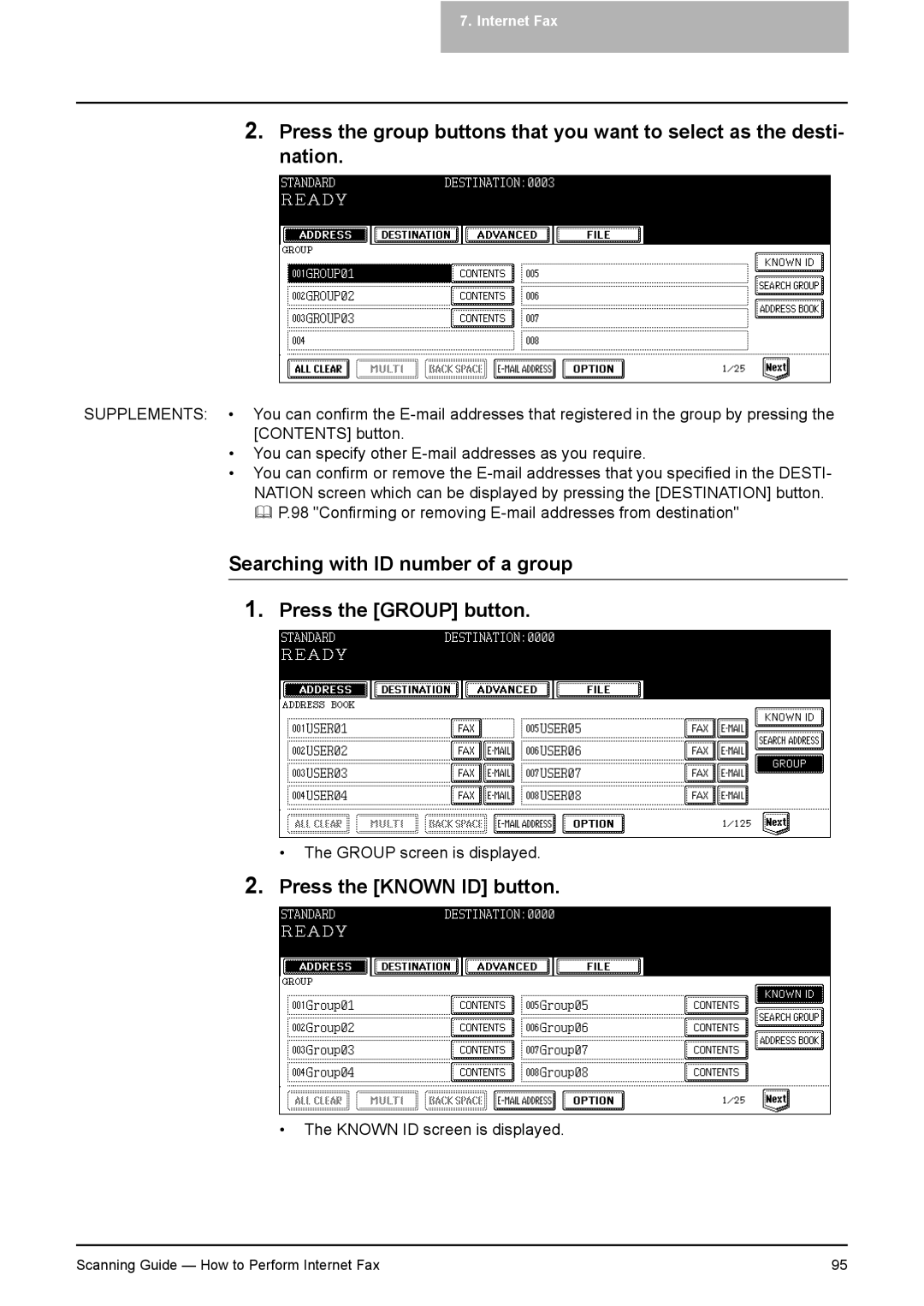 Toshiba 351C, 451C, 281C manual Searching with ID number of a group Press the Group button 