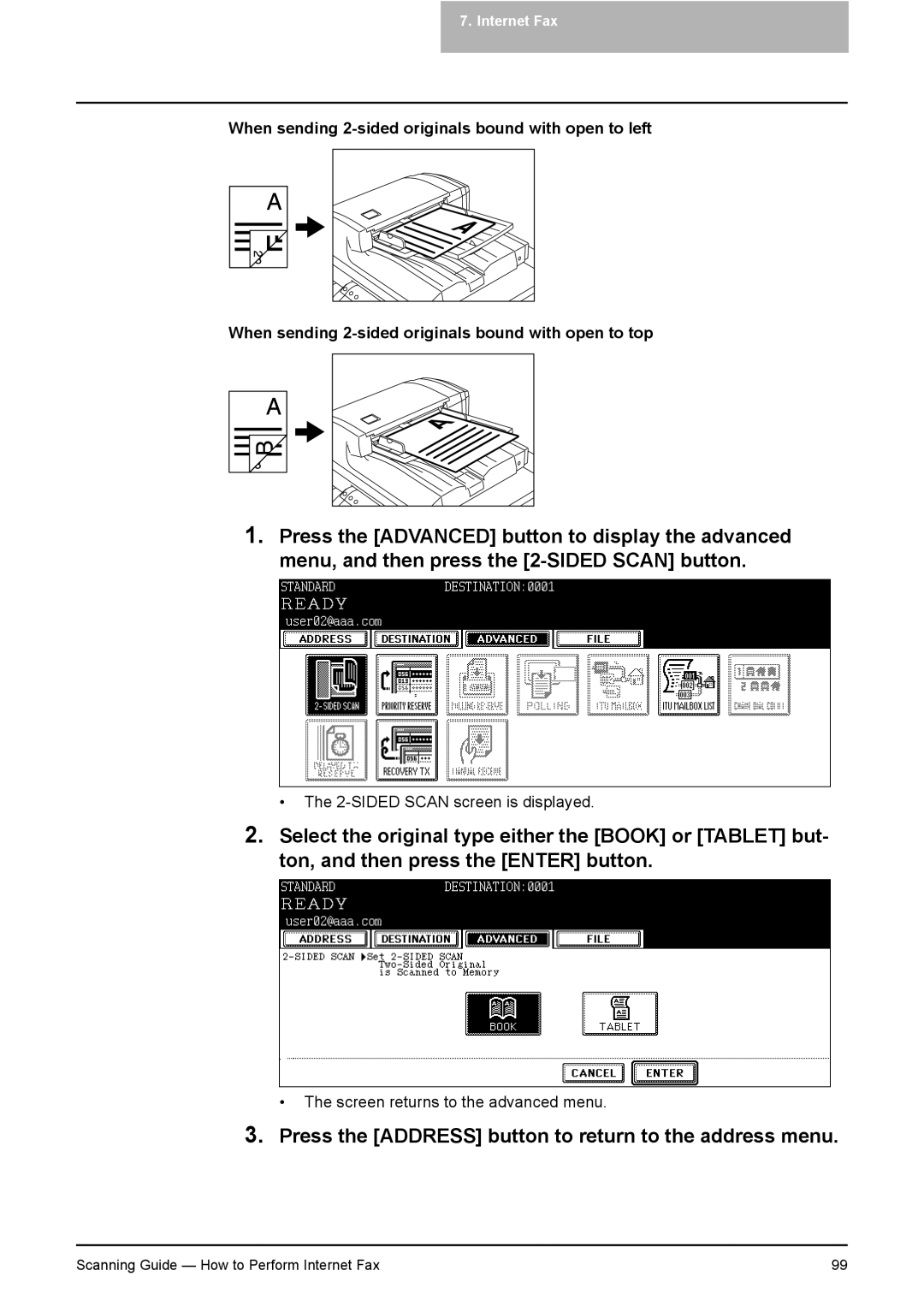 Toshiba 451C, 281C, 351C manual Press the Address button to return to the address menu 