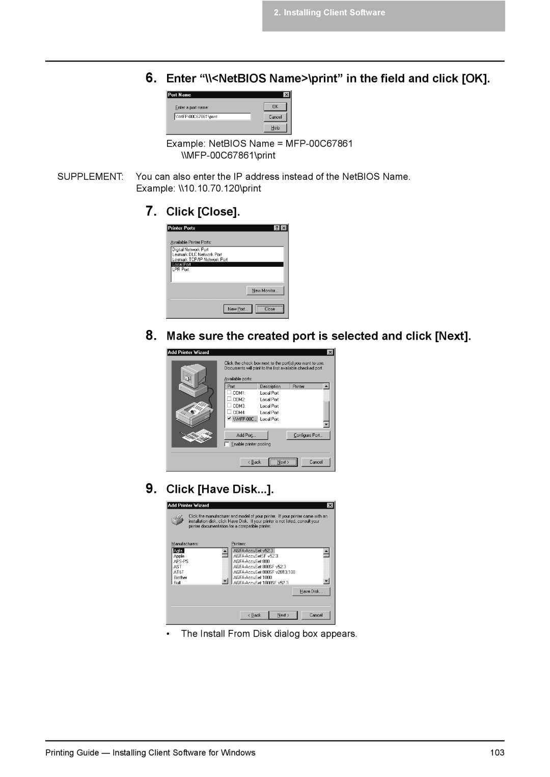 Toshiba 281C, 451C, 351C manual Printing Guide Installing Client Software for Windows 103 