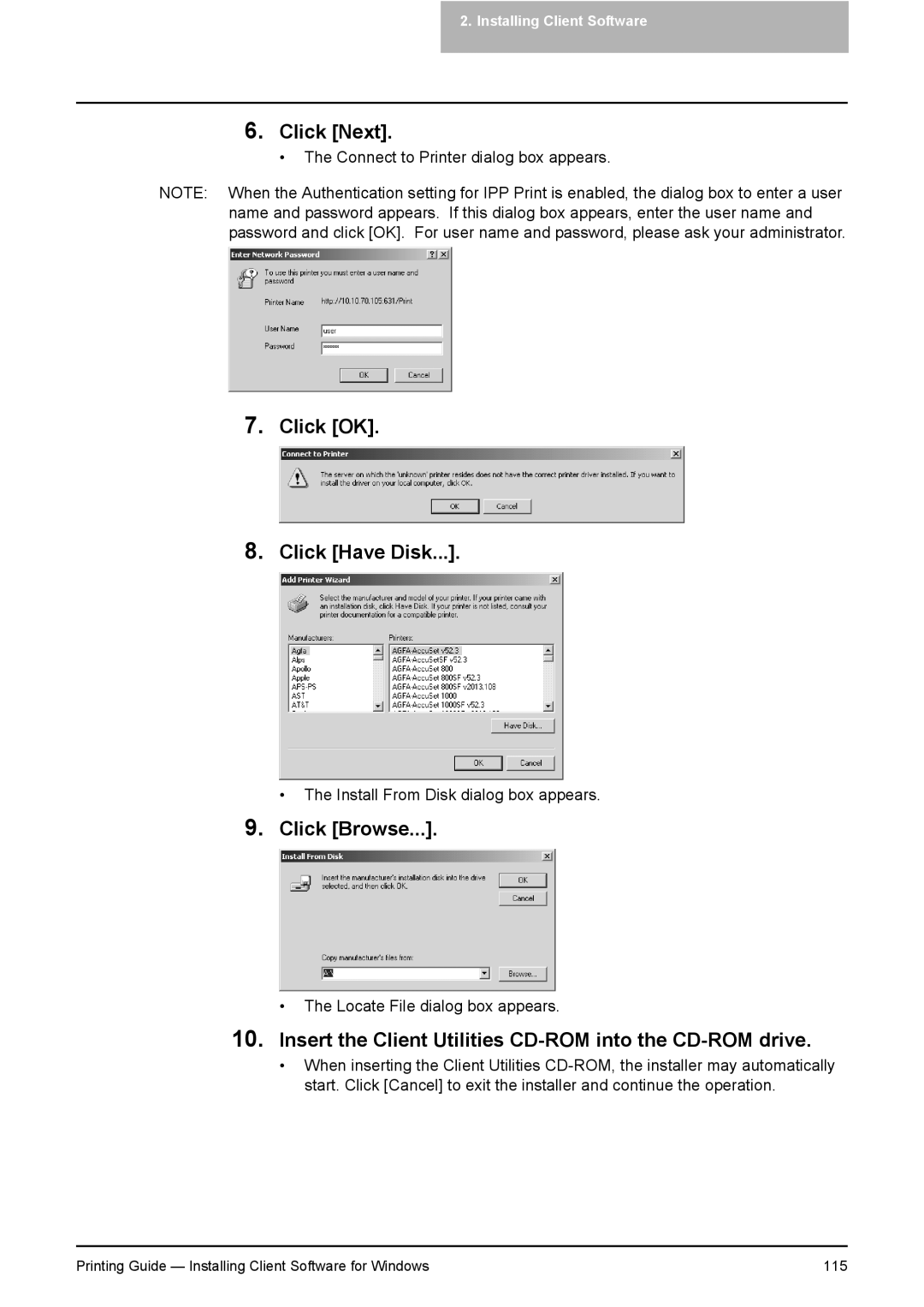 Toshiba 281C, 451C, 351C manual Click OK Click Have Disk, Click Browse 