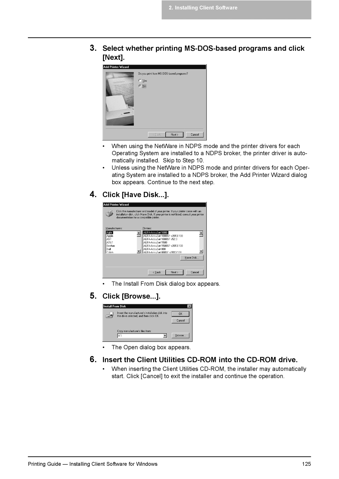 Toshiba 351C, 451C, 281C manual Select whether printing MS-DOS-based programs and click Next 