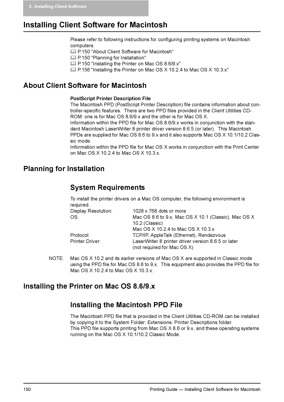 Toshiba 451C, 281C, 351C manual About Client Software for Macintosh, Planning for Installation System Requirements 