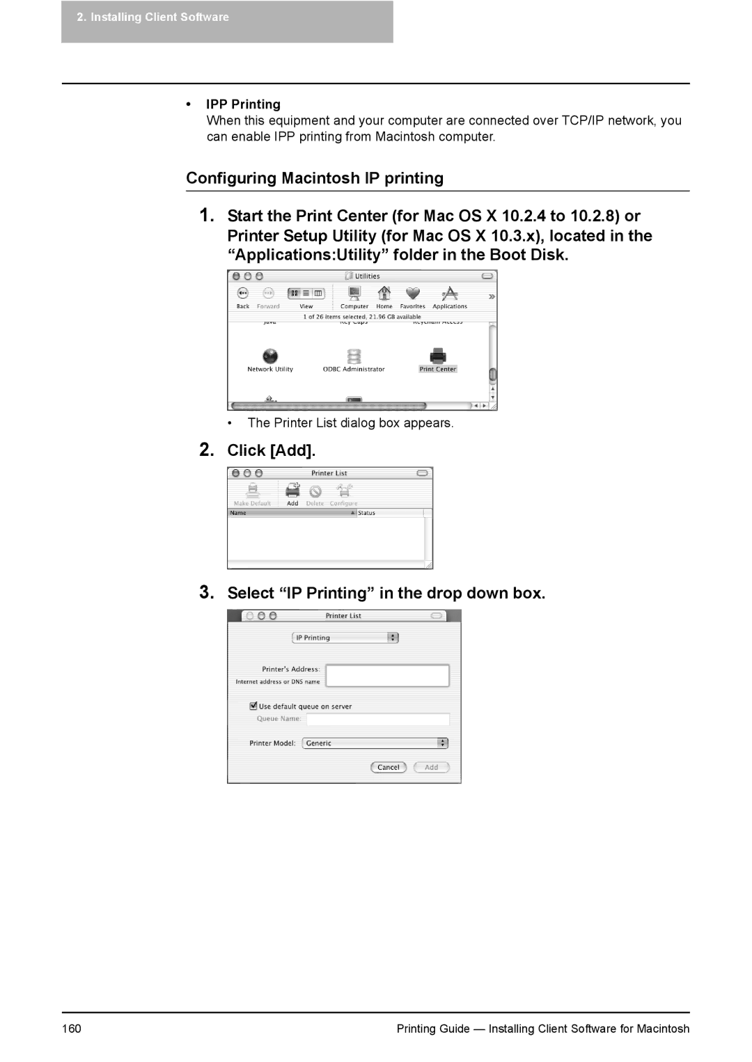 Toshiba 281C, 451C, 351C manual Click Add Select IP Printing in the drop down box, IPP Printing 