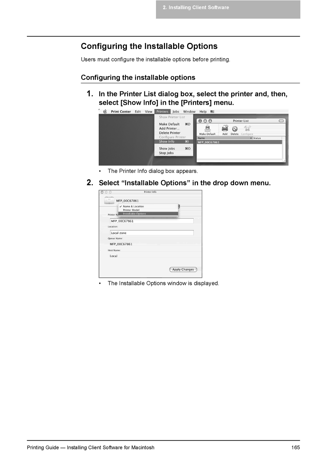 Toshiba 451C, 281C, 351C manual Configuring the Installable Options, Select Installable Options in the drop down menu 