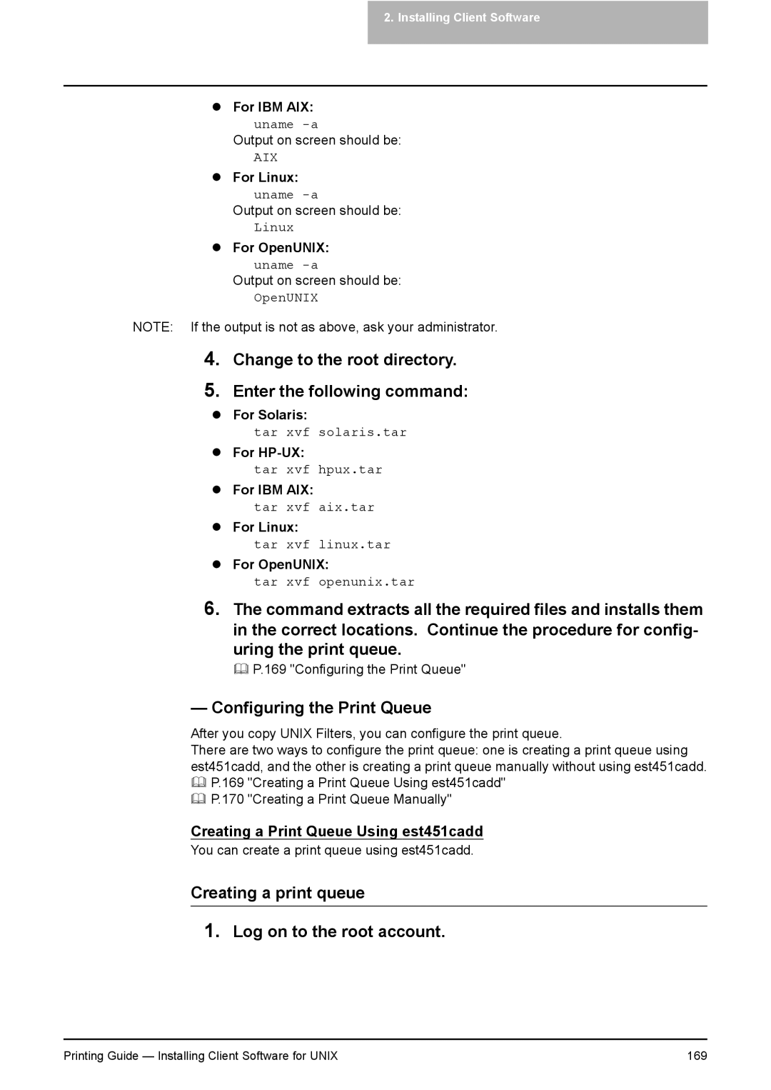 Toshiba 281C Change to the root directory Enter the following command, Uring the print queue, Configuring the Print Queue 