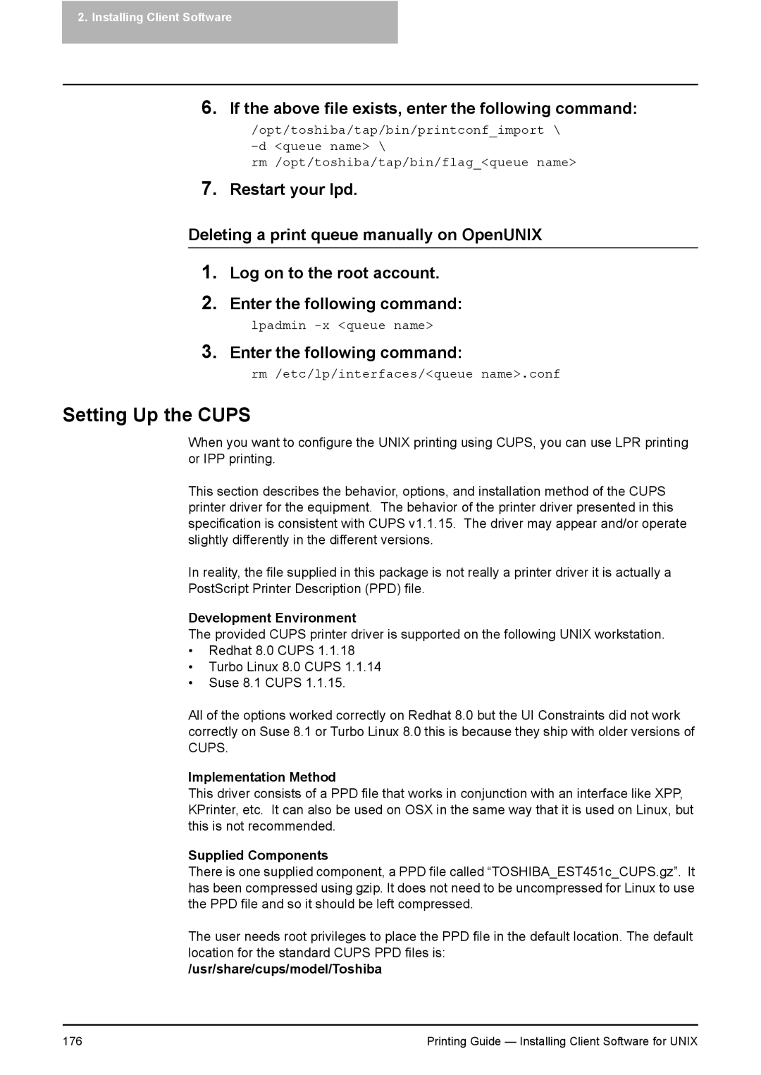 Toshiba 351C, 451C, 281C manual Setting Up the Cups, Development Environment, Implementation Method, Supplied Components 