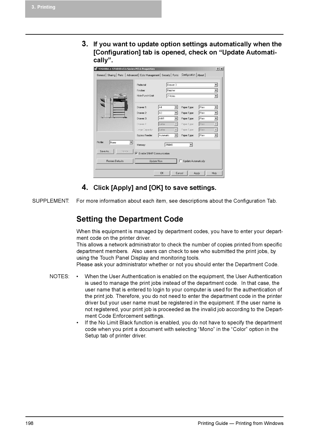 Toshiba 451C, 281C, 351C manual Setting the Department Code 