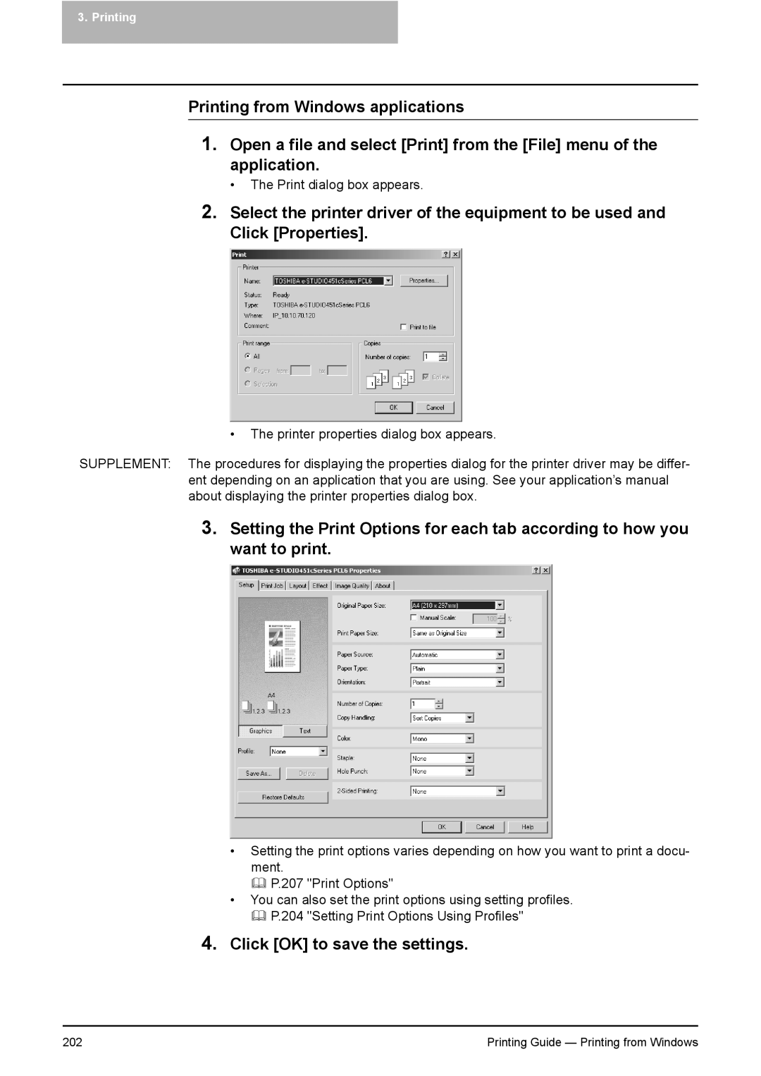 Toshiba 281C, 451C, 351C manual Click OK to save the settings 