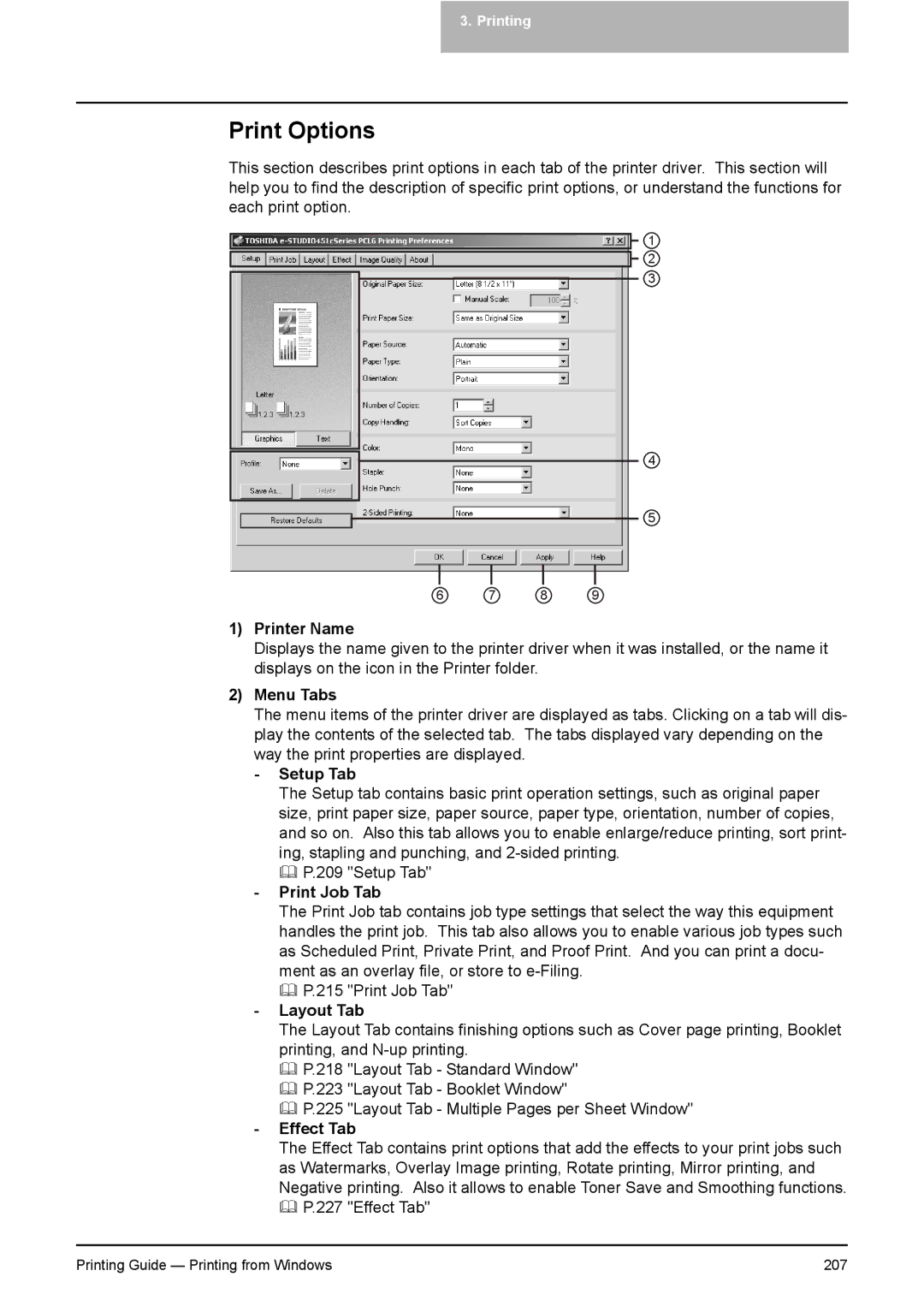 Toshiba 451C, 281C, 351C manual Print Options 