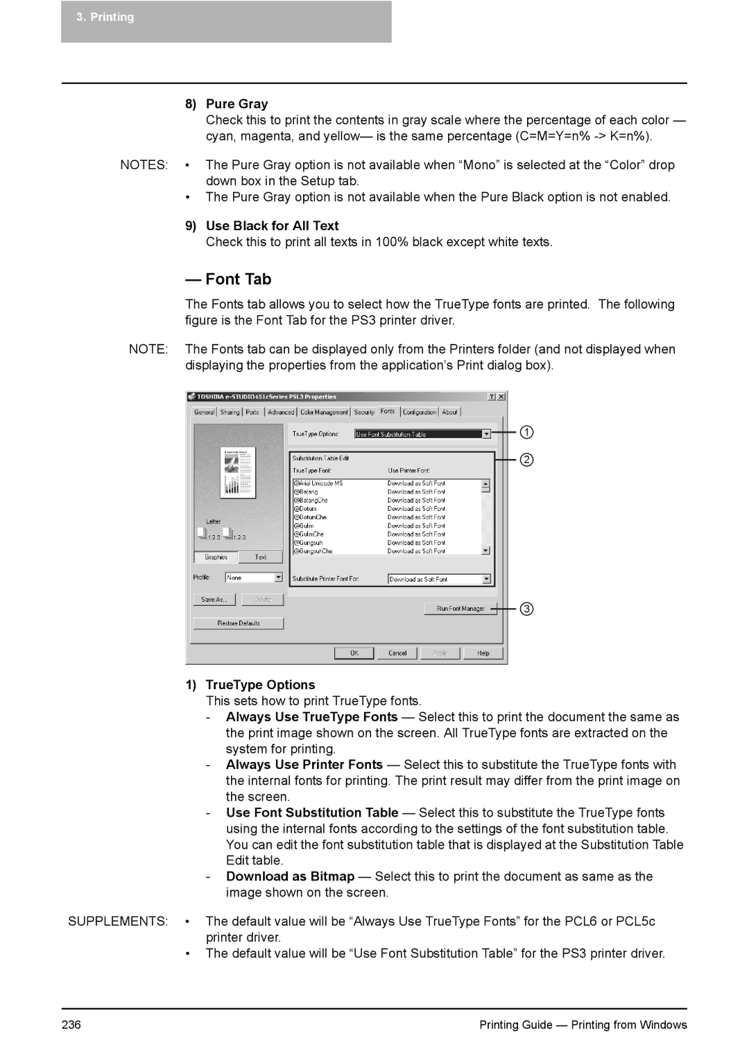 Toshiba 351C, 451C, 281C manual Font Tab, TrueType Options 